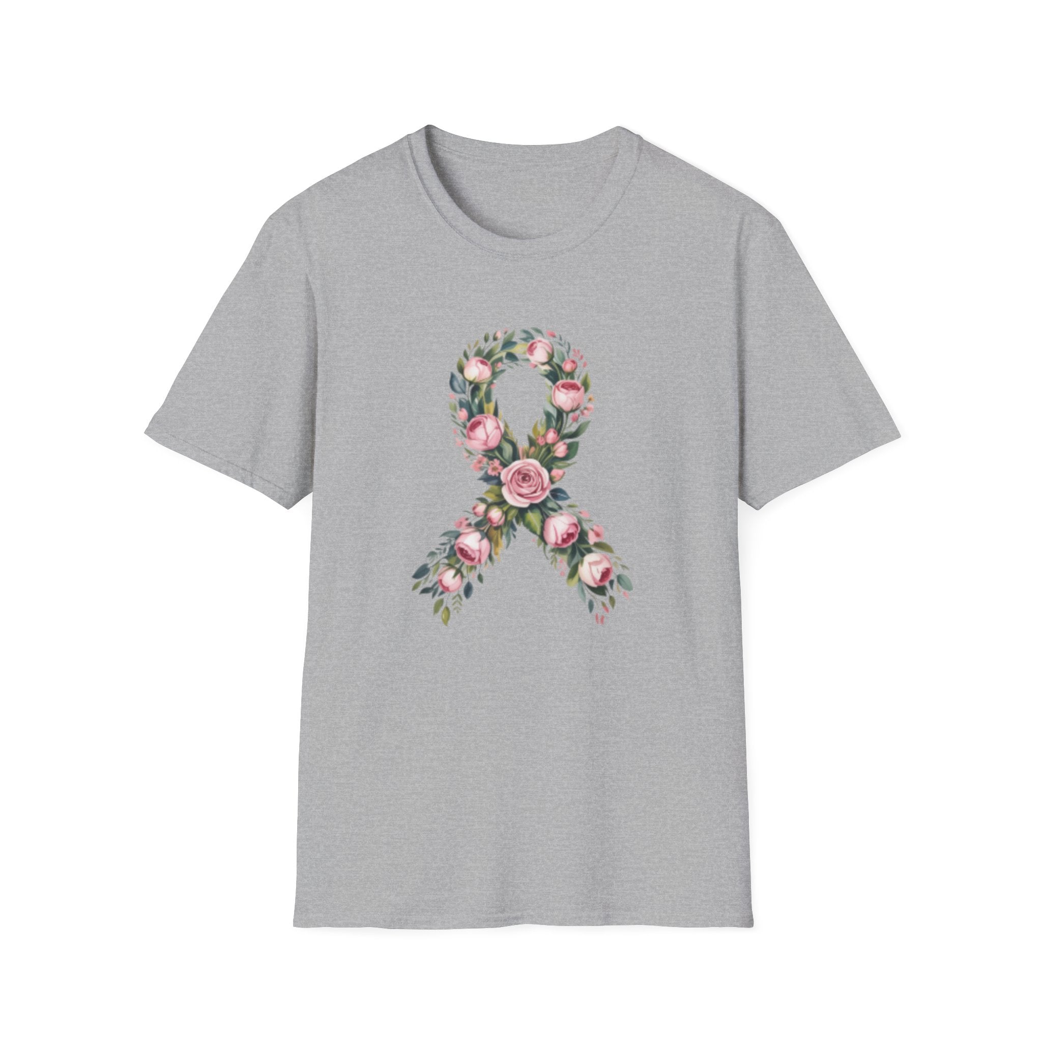 Floral Awareness Ribbon T-Shirt — Pink Rose Breast Cancer Support Tee