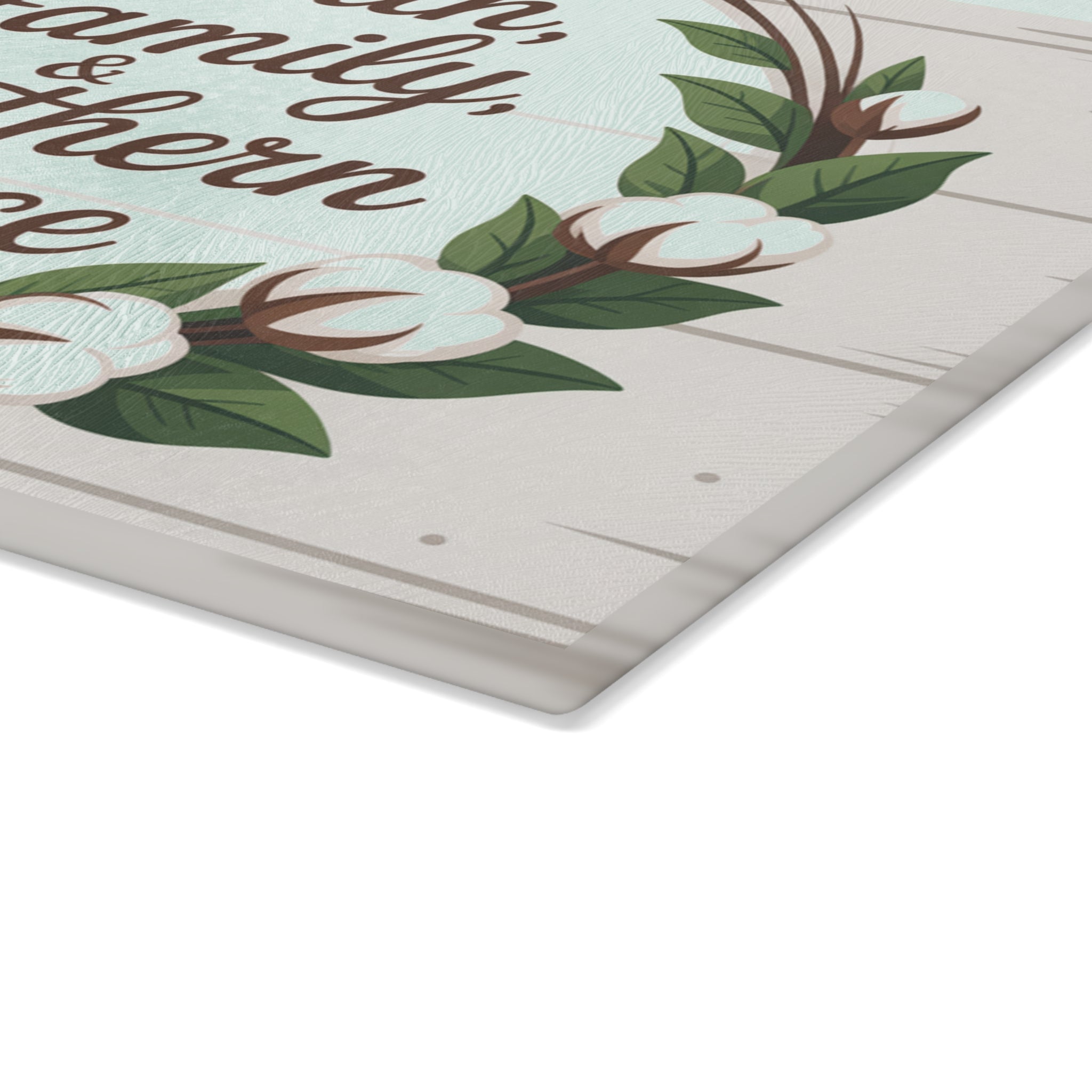 Faith Family & Southern Grace Glass Cutting Board | Cotton Wreath Kitchen Decor