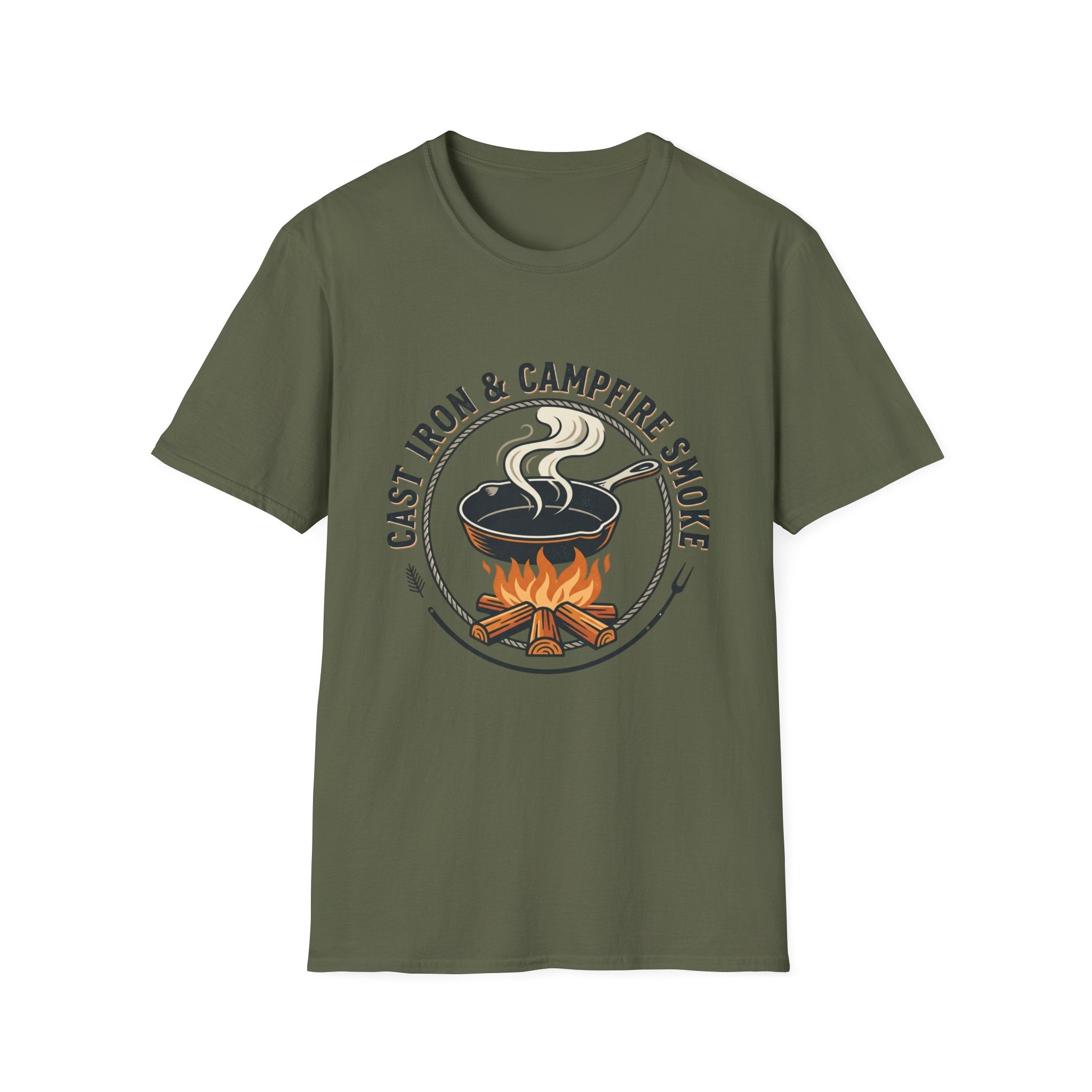 Cast Iron & Campfire Smoke Rustic Camping Tee