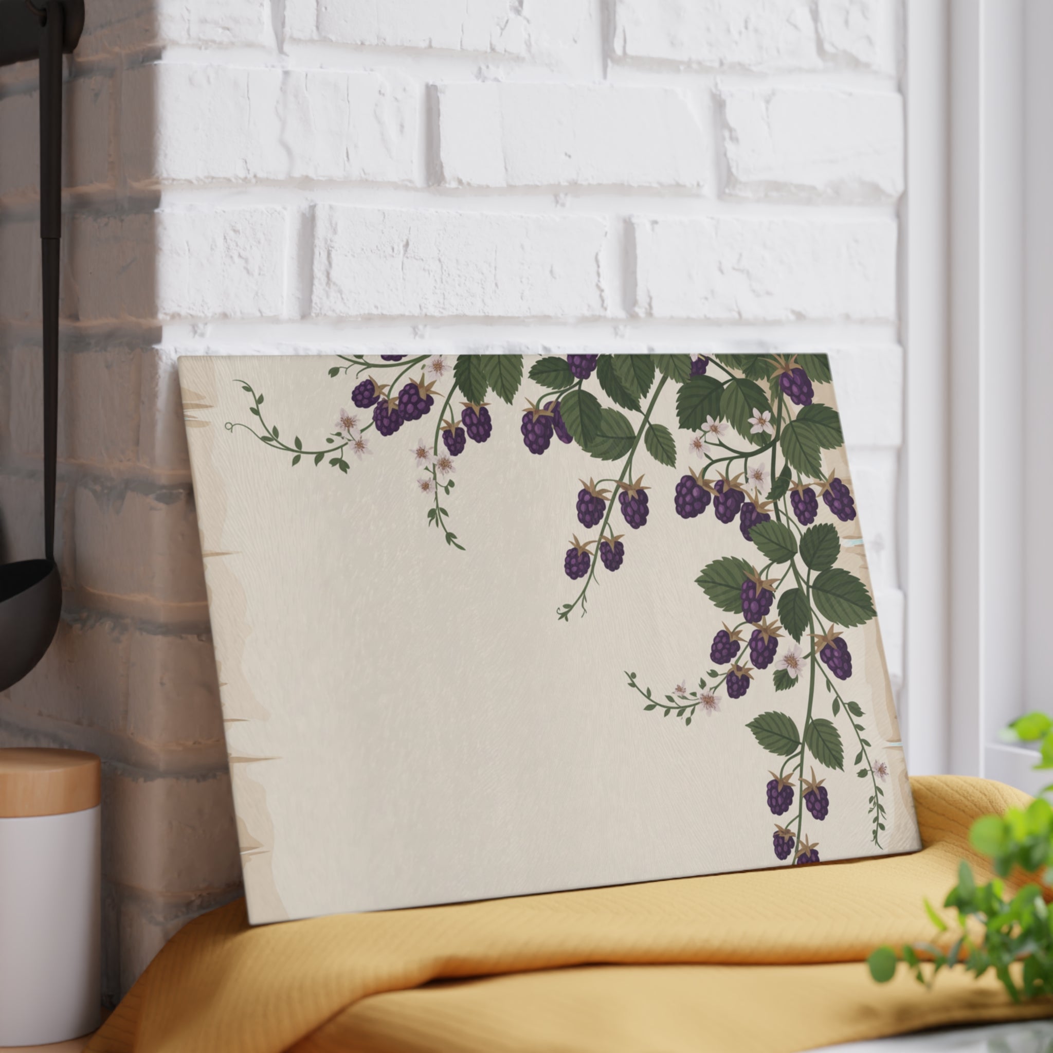 Vintage Blackberry Vine Glass Cutting Board | Botanical Kitchen Decor