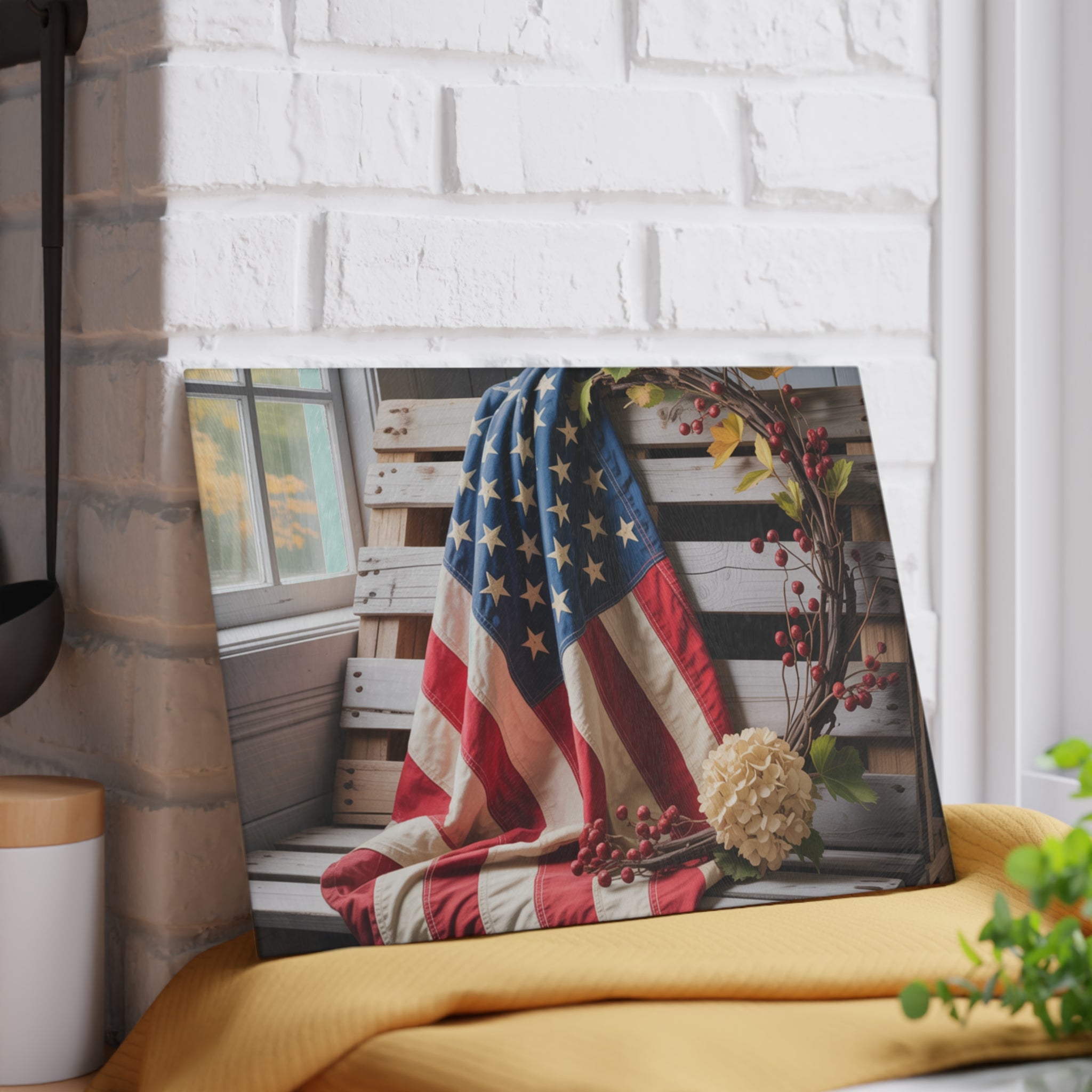 American Flag Vintage Photo Glass Cutting Board | Patriotic Kitchen Decor
