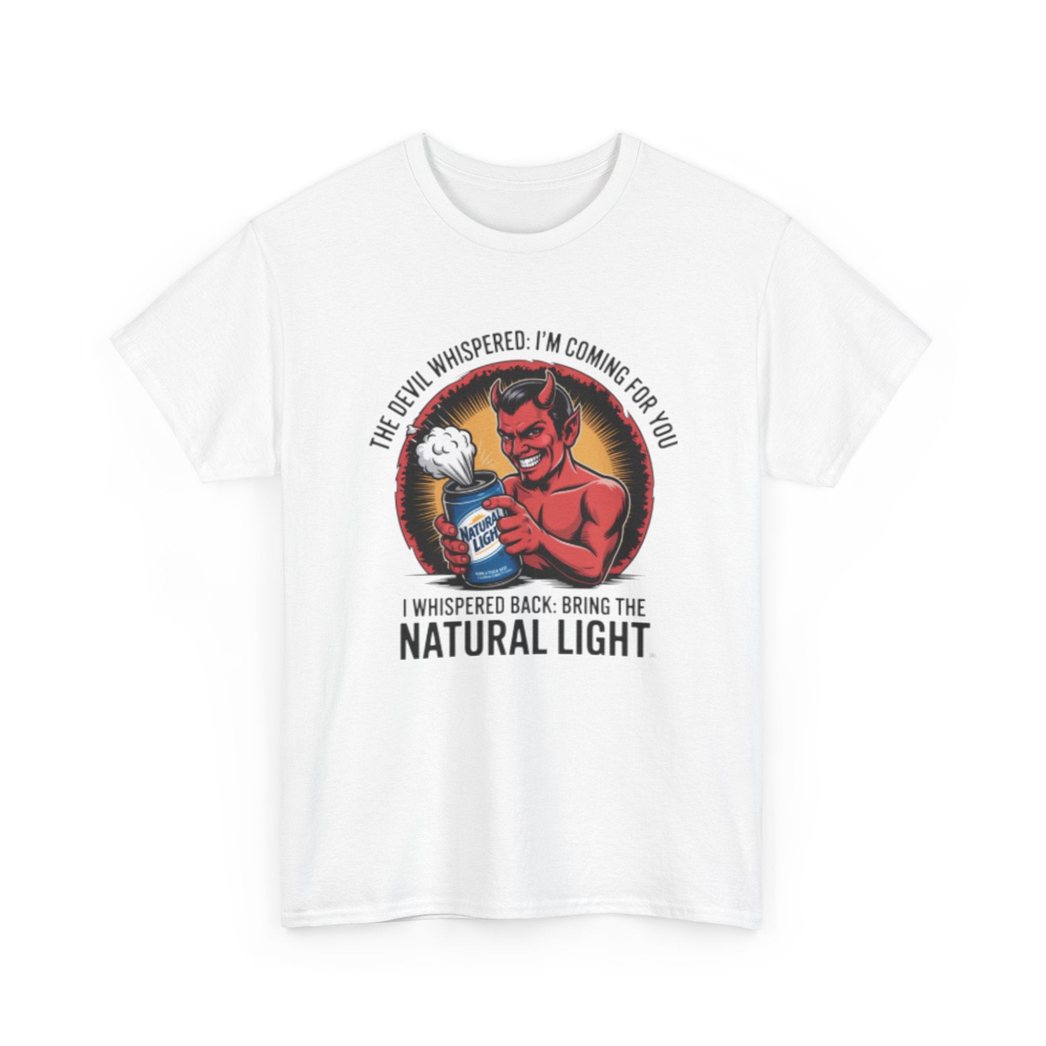 Devil Holding Beer Can, Natty Natural Light Beer T-Shirt | Natural Light Beer