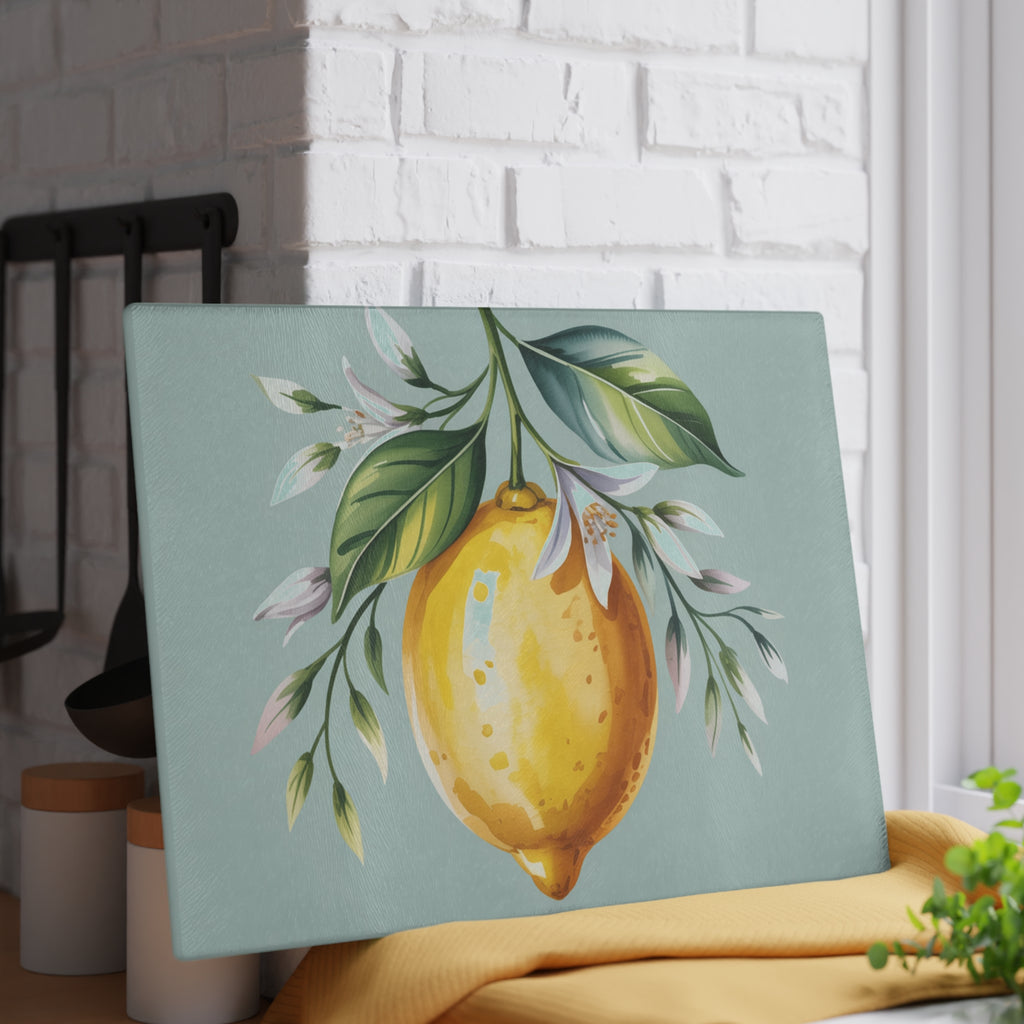 Lemon Branch Glass Cutting Board | Citrus Kitchen Decor