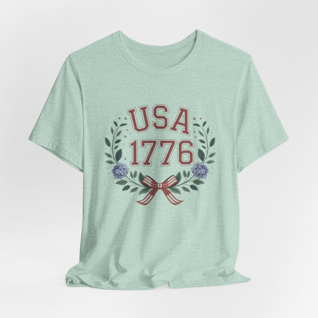 USA 1776 Laurel Wreath Fourth of July Tee | Patriotic Independence Day Shirt