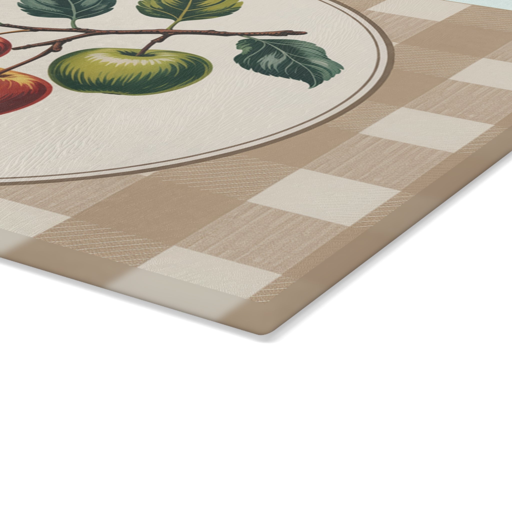 Vintage Apple Branch Glass Cutting Board | Country Kitchen Plaid