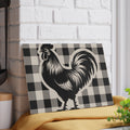 Rooster Silhouette Glass Cutting Board | Buffalo Check Background