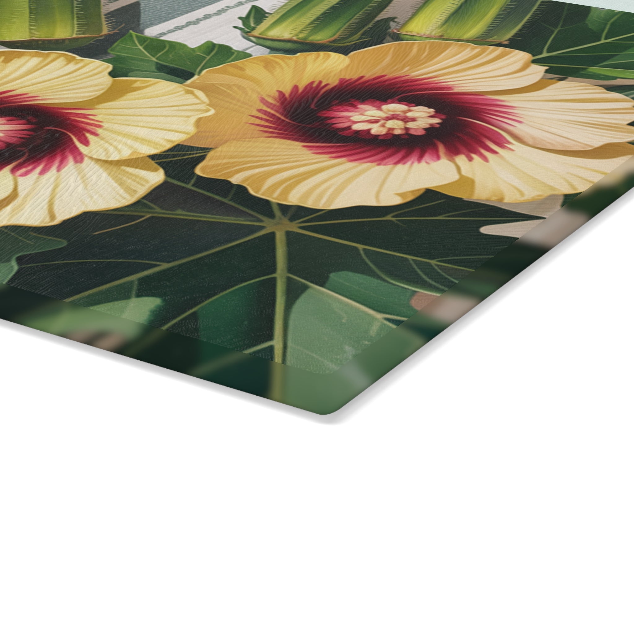 Yellow Hibiscus Floral Glass Cutting Board | Botanical Kitchen Decor