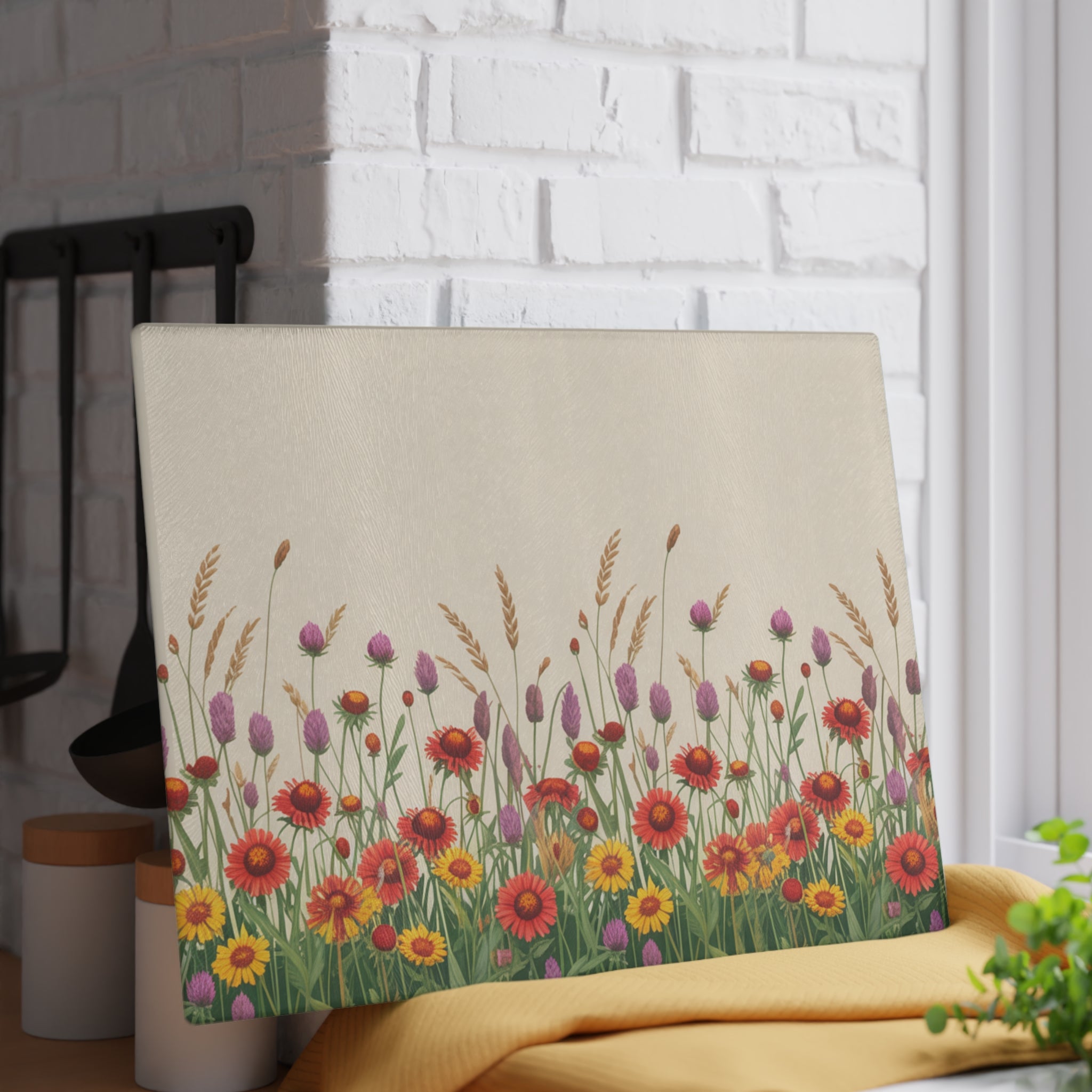 Wildflower Meadow Glass Cutting Board | Floral Kitchen Decor