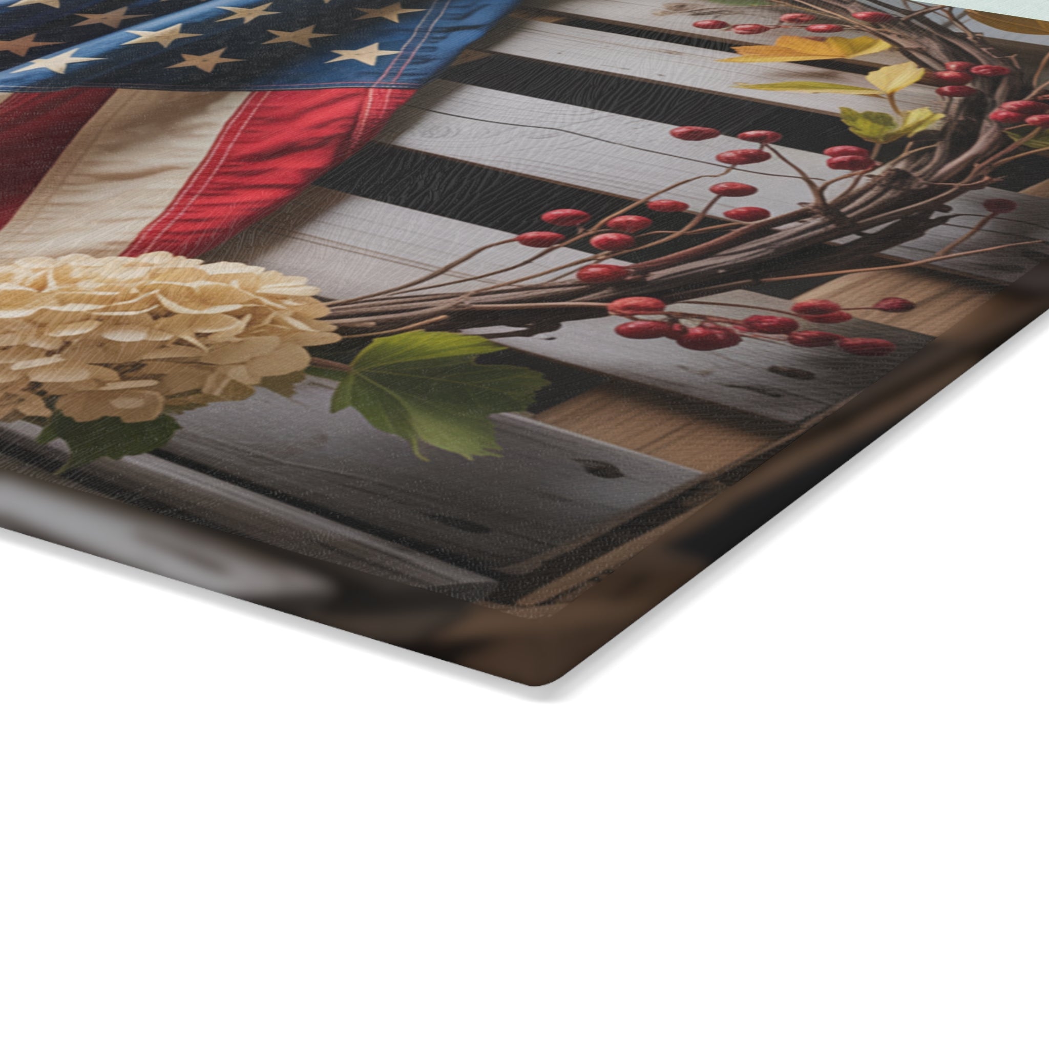 American Flag Vintage Photo Glass Cutting Board | Patriotic Kitchen Decor