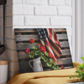 American Flag with Red Geraniums Glass Cutting Board | Patriotic Kitchen Decor