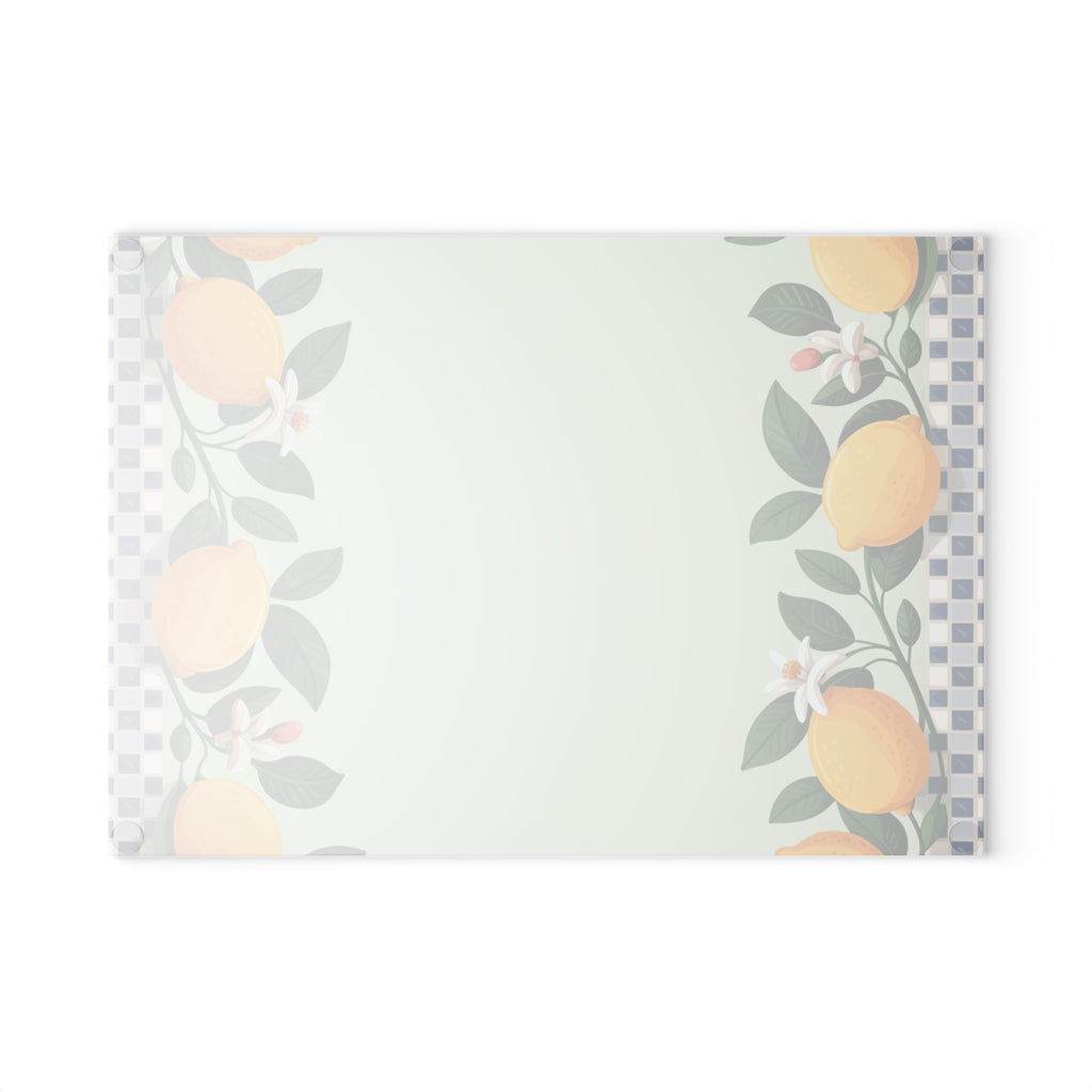 Lemon Border Glass Cutting Board | Checkered Edge, Citrus Kitchen Decor