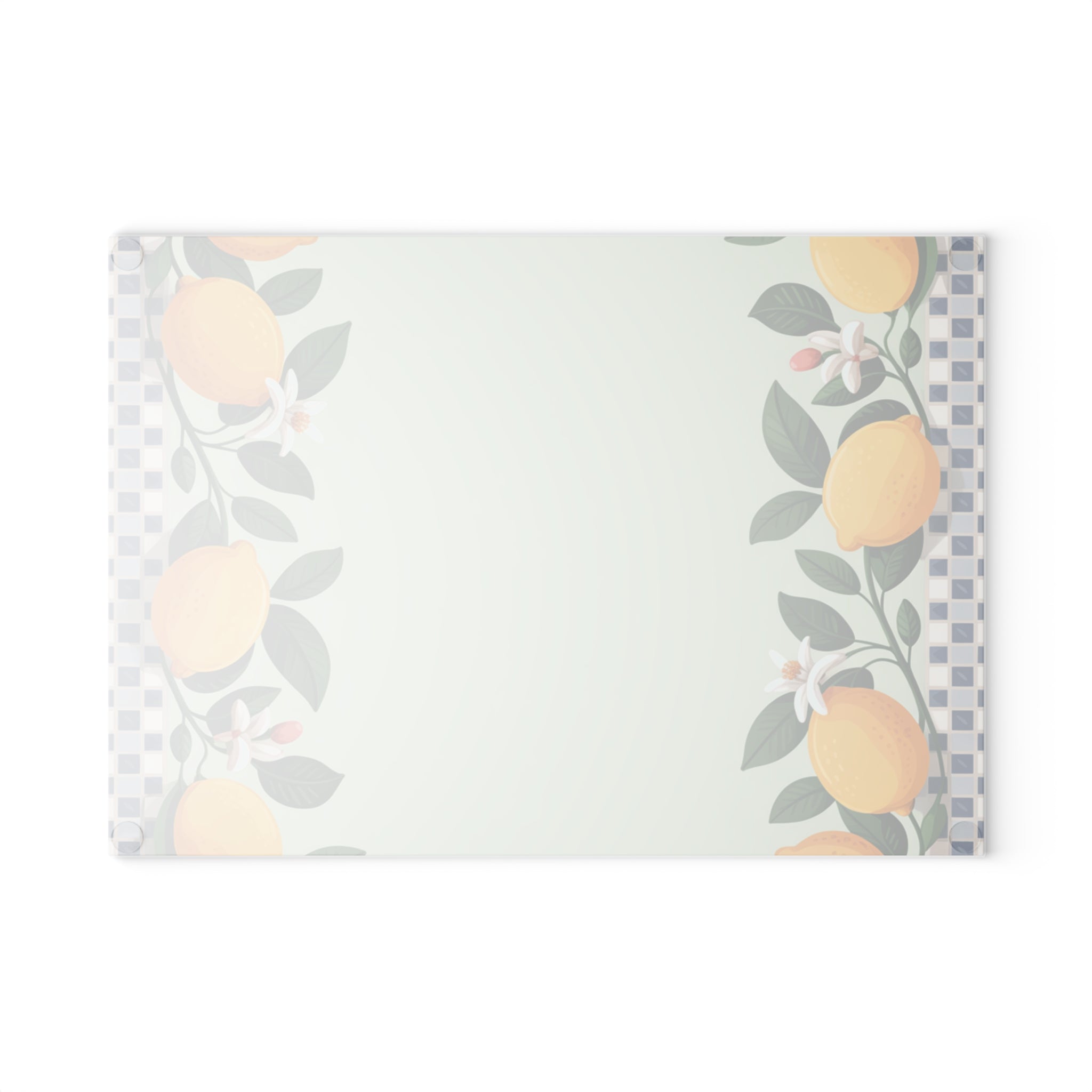 Lemon Border Glass Cutting Board | Checkered Edge, Citrus Kitchen Decor