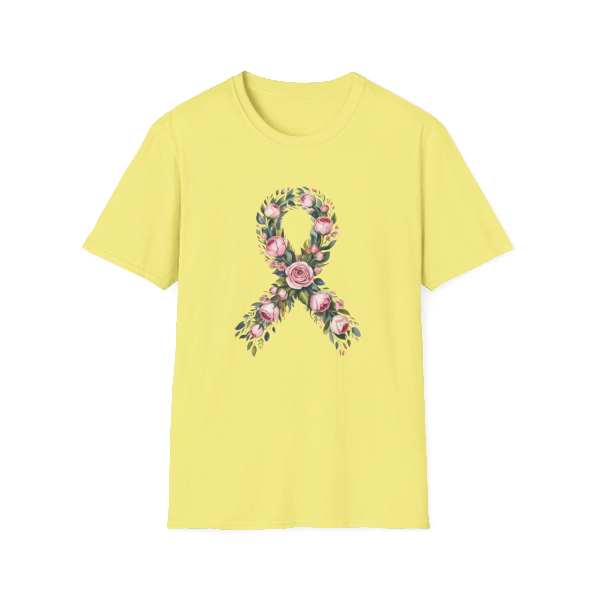Floral Awareness Ribbon T-Shirt — Pink Rose Breast Cancer Support Tee