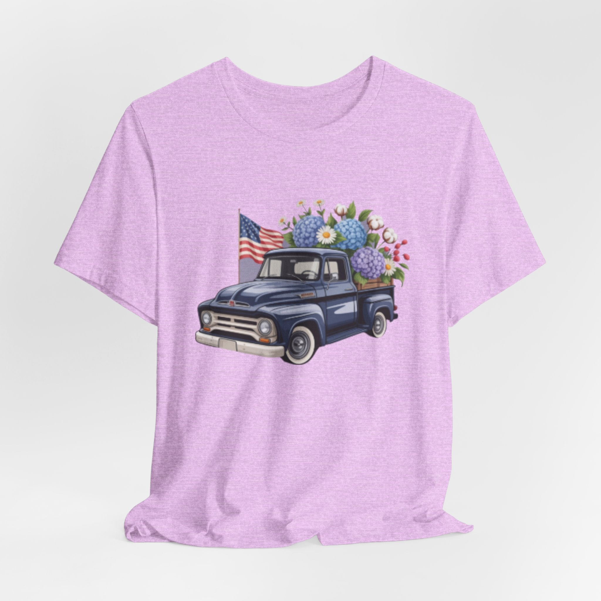 Vintage Truck American Flag & Floral Bouquet Tee