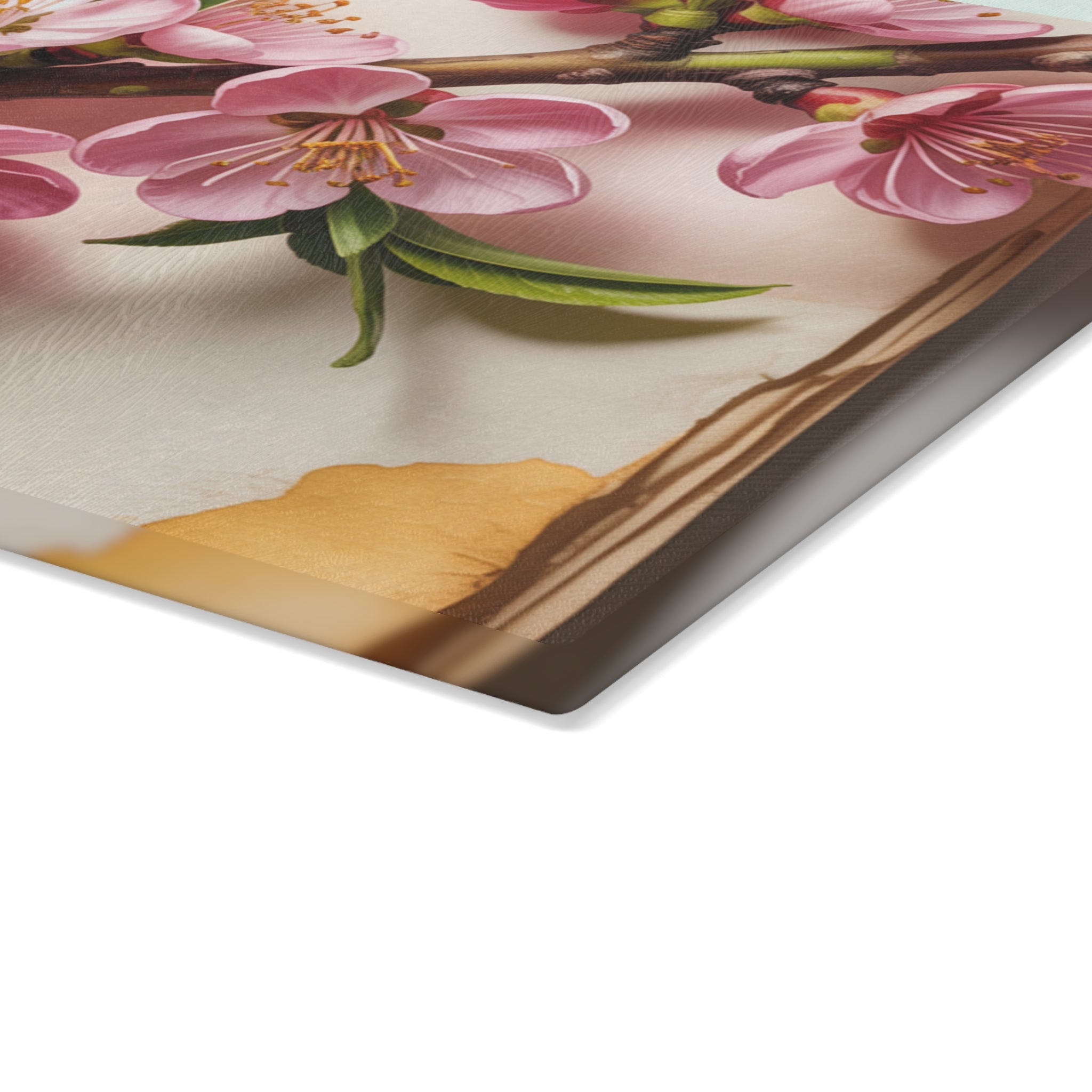 Pink Cherry Blossom Branch Glass Cutting Board | Floral Kitchen Decor
