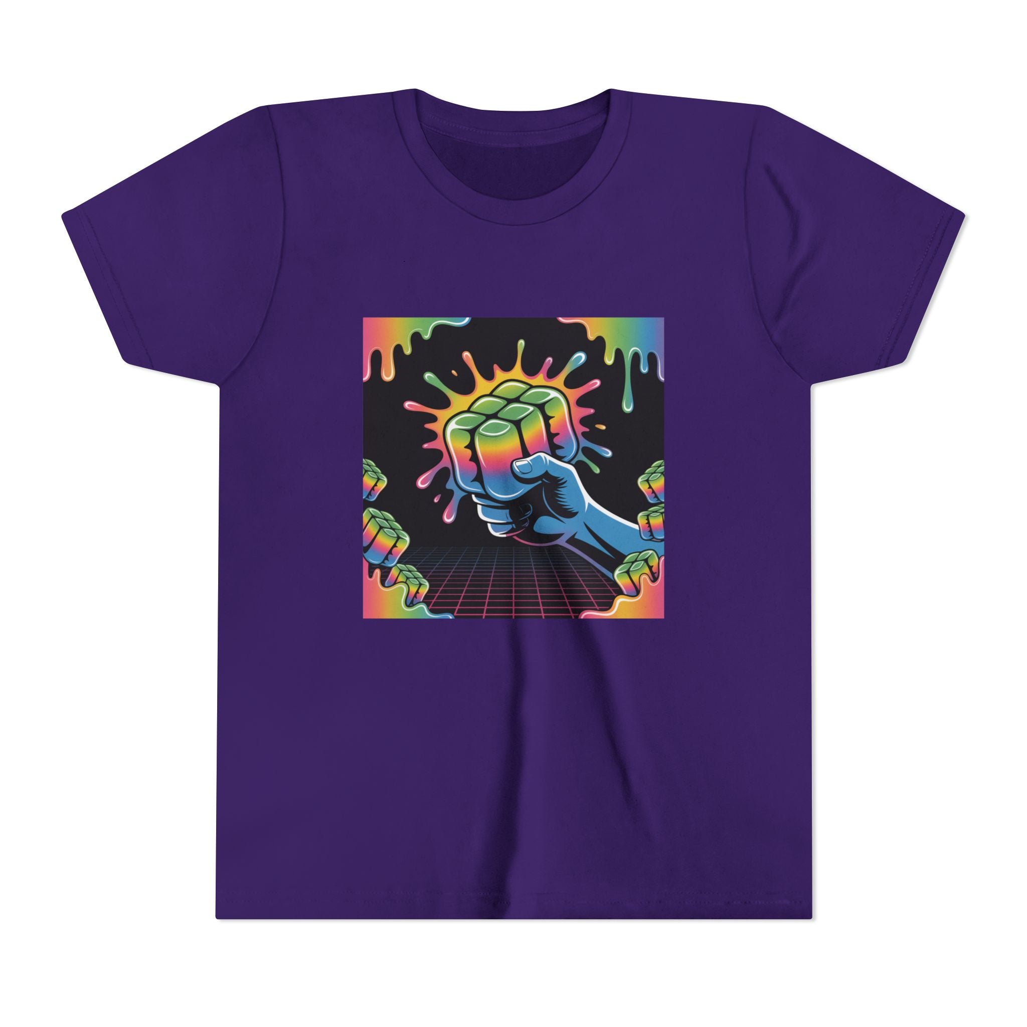 Youth Tee — Retro Neon Fist Graphic Kids Shirt