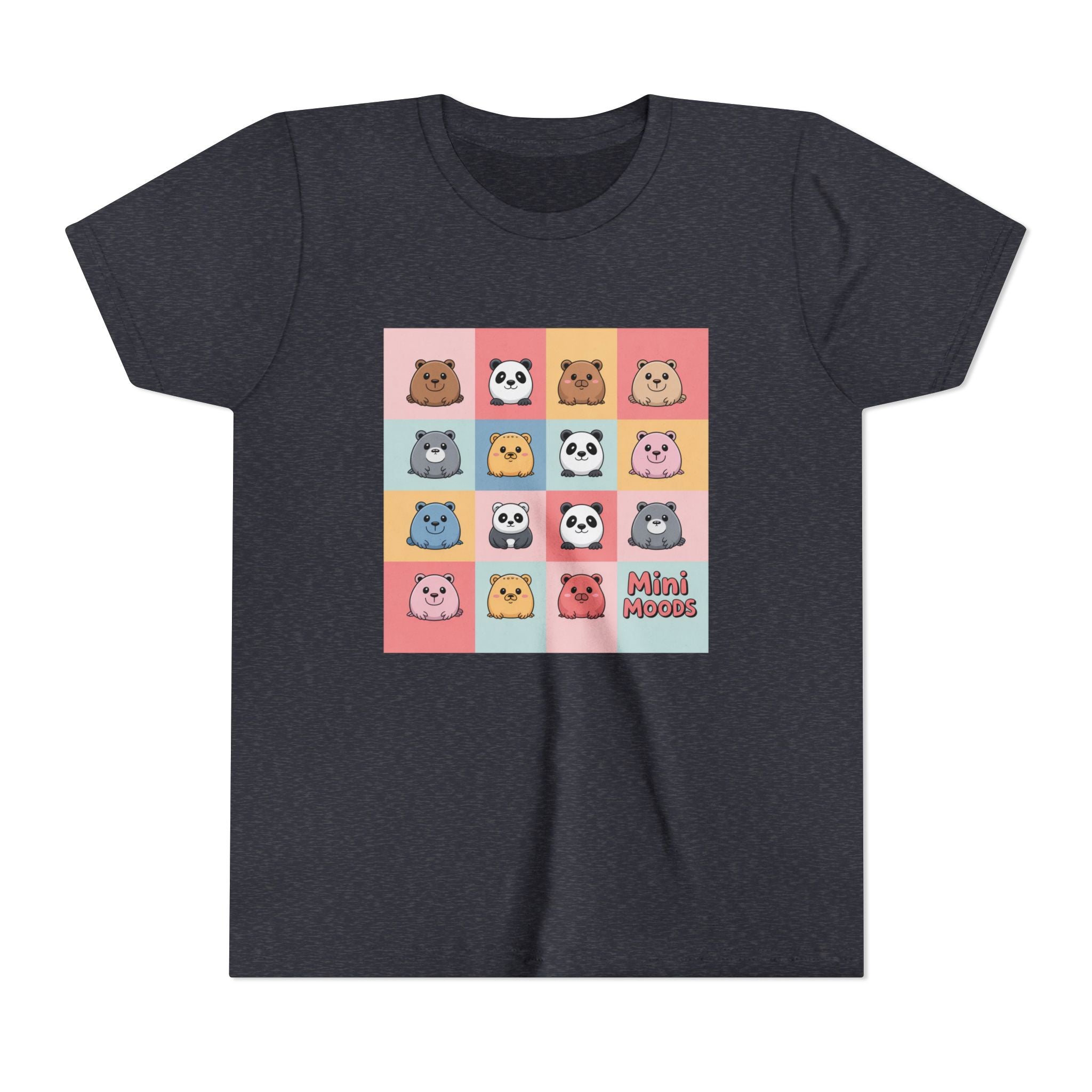 Kids Tee — Colorful Mini Paws Grid Shirt (Cute Animal Faces)