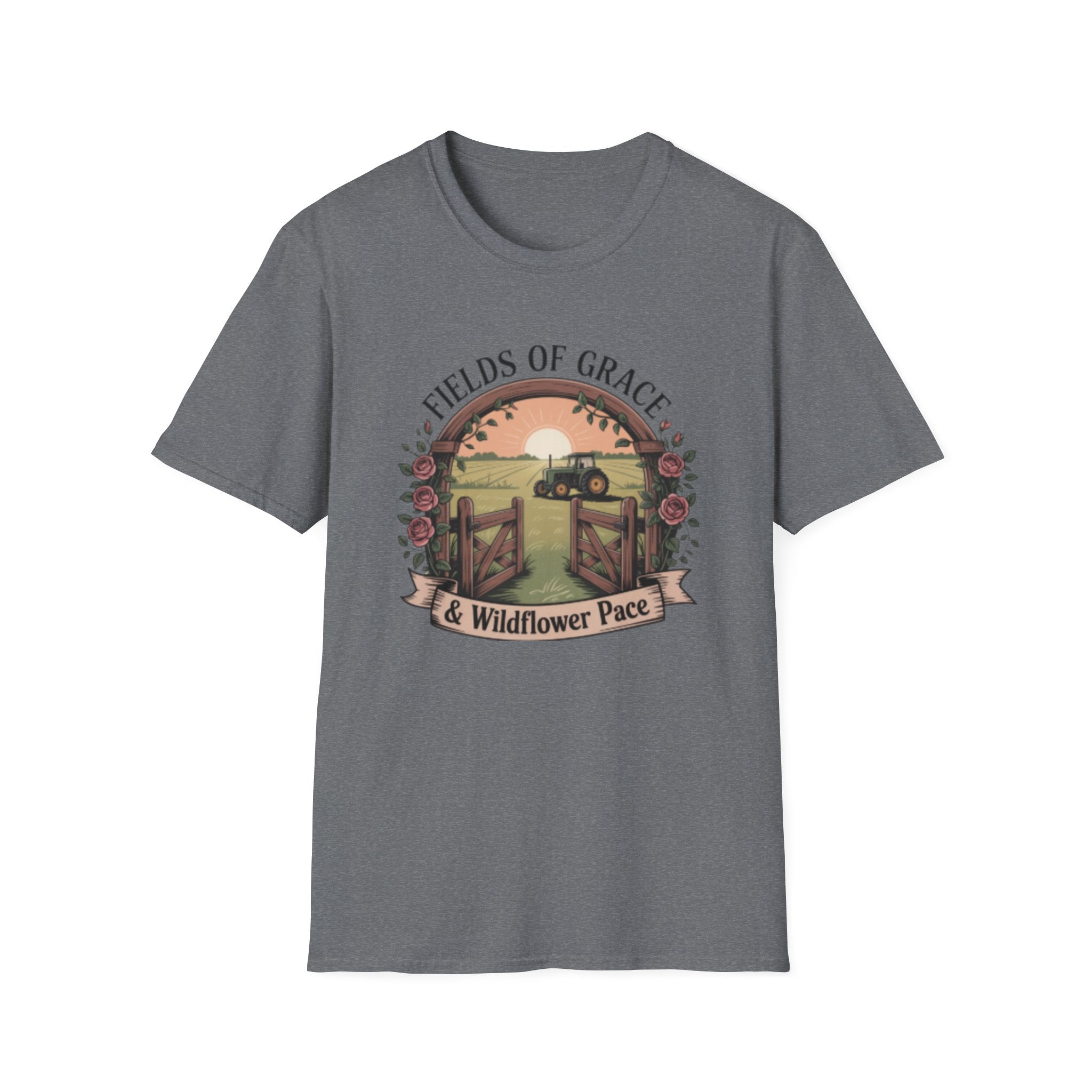 Fields of Grace tractor sunset T-Shirt | farmhouse country floral