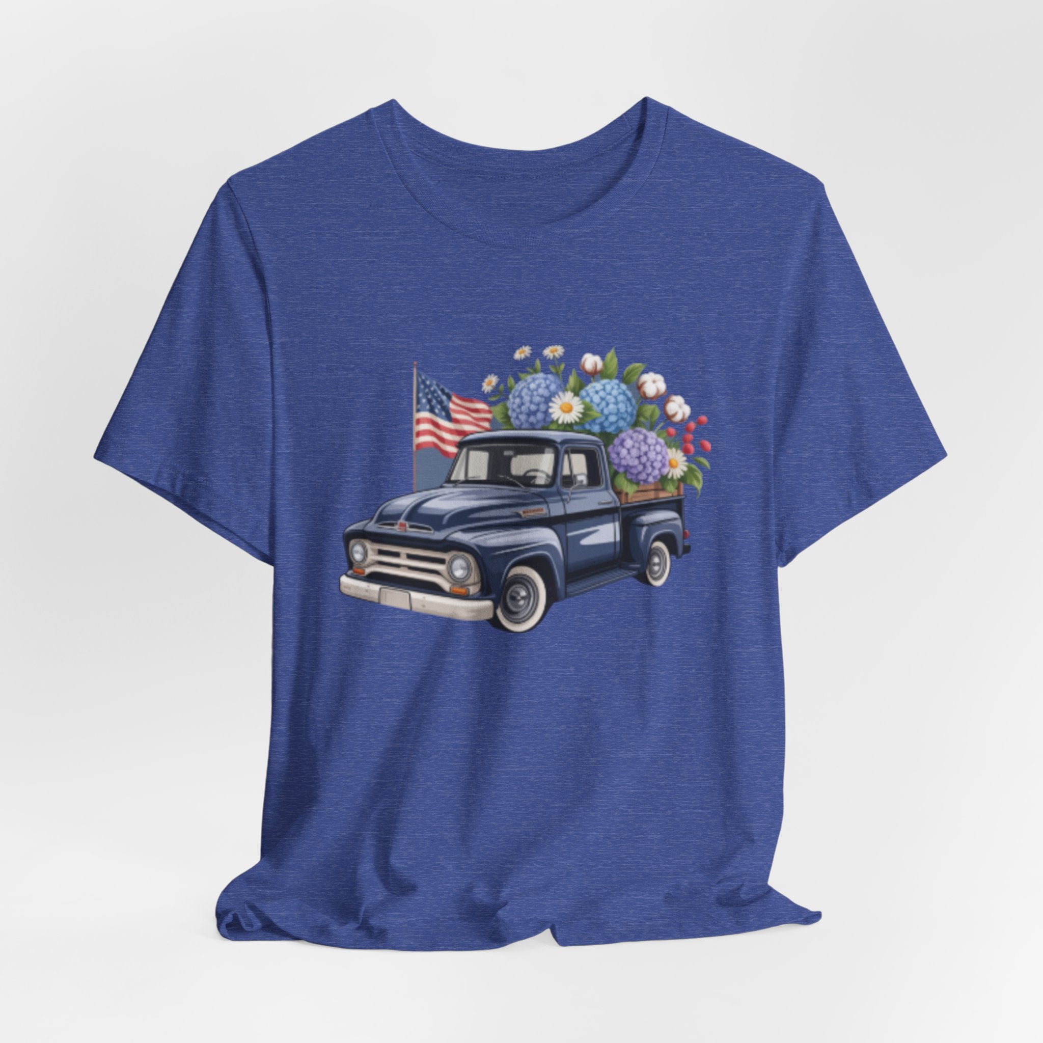 Vintage Truck American Flag & Floral Bouquet Tee