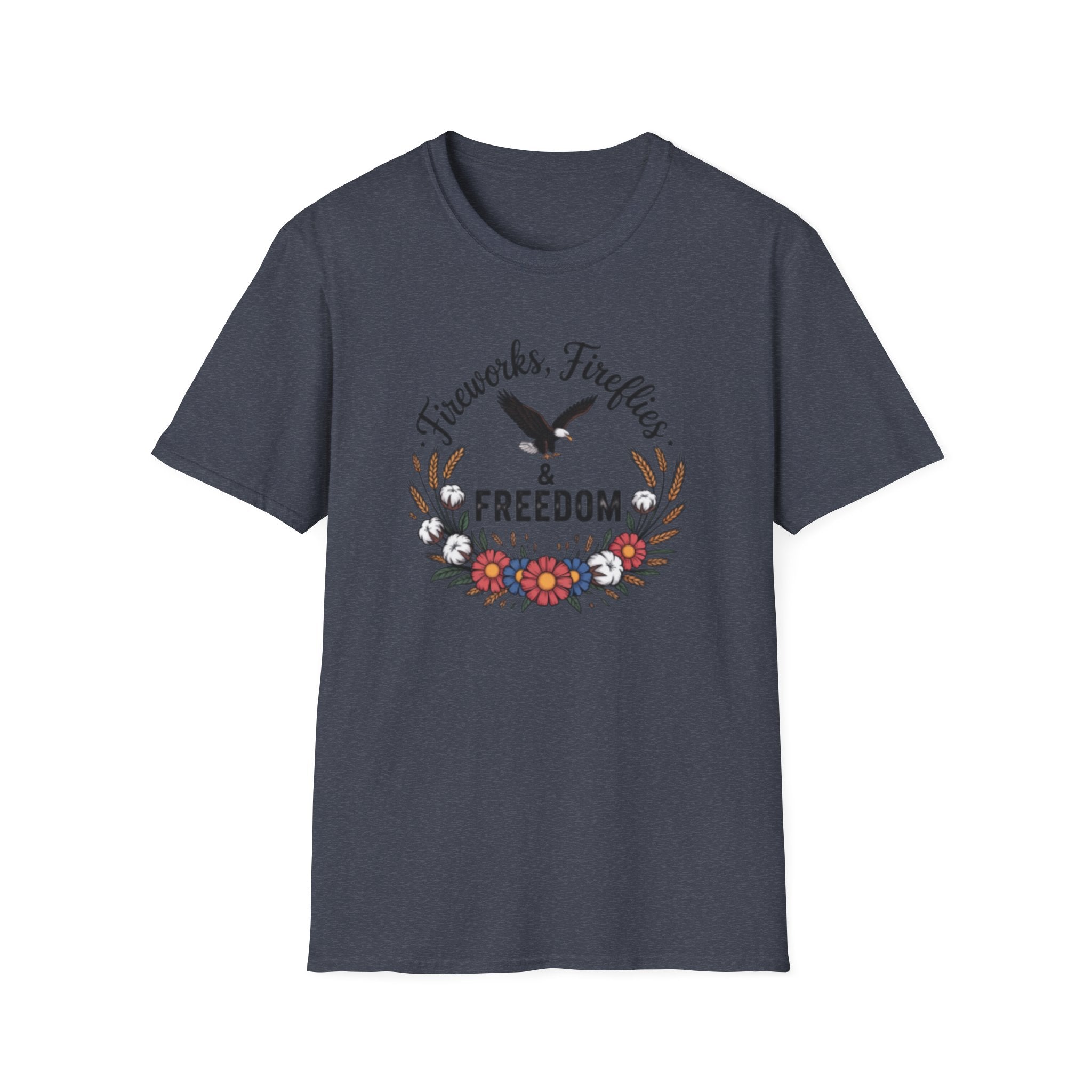 Fireworks Fireflies Freedom T-Shirt | Eagle Floral Wreath
