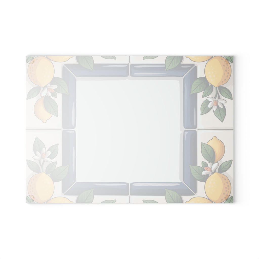 Lemon Tile Border Glass Cutting Board | Citrus Kitchen Decor