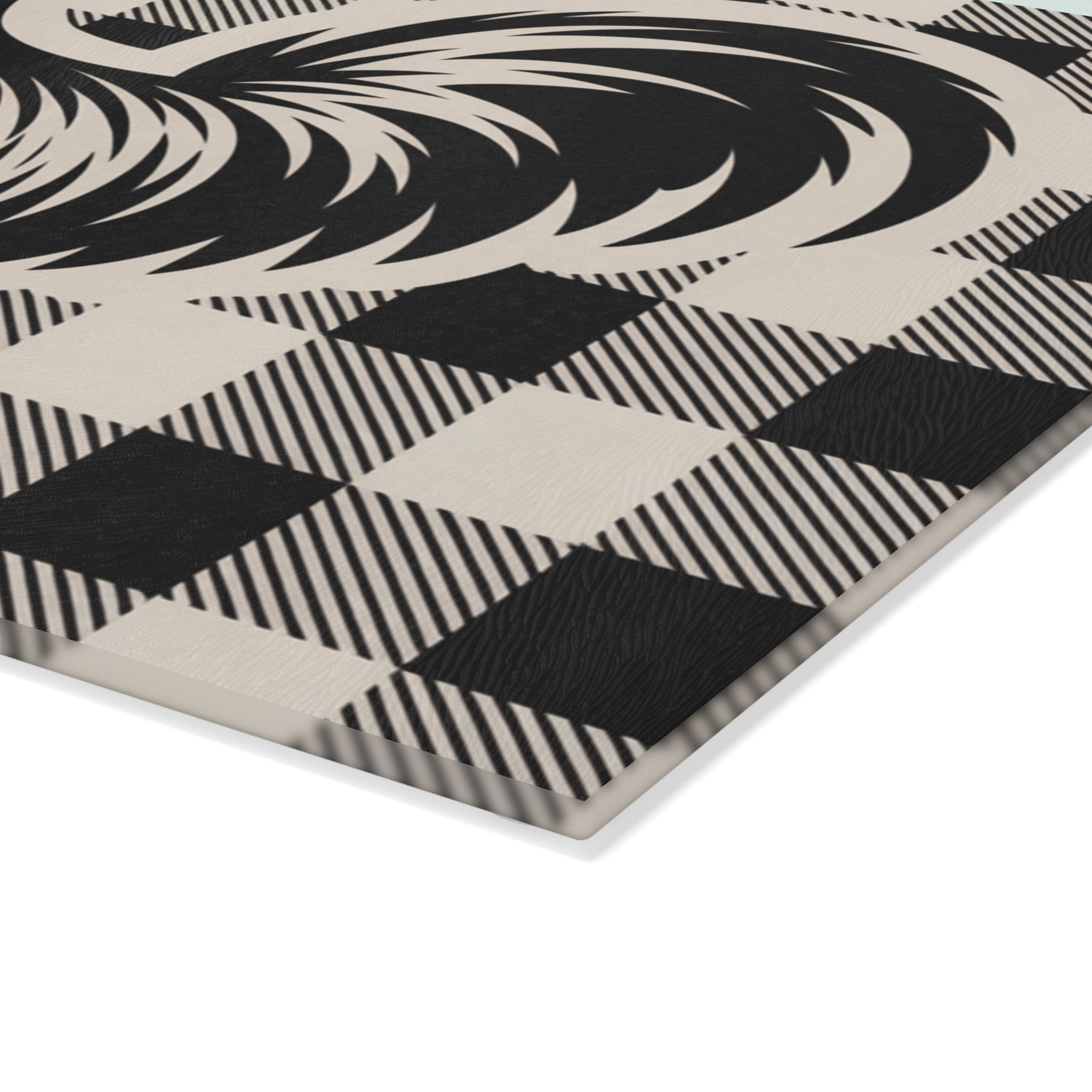 Rooster Silhouette Glass Cutting Board | Buffalo Check Background