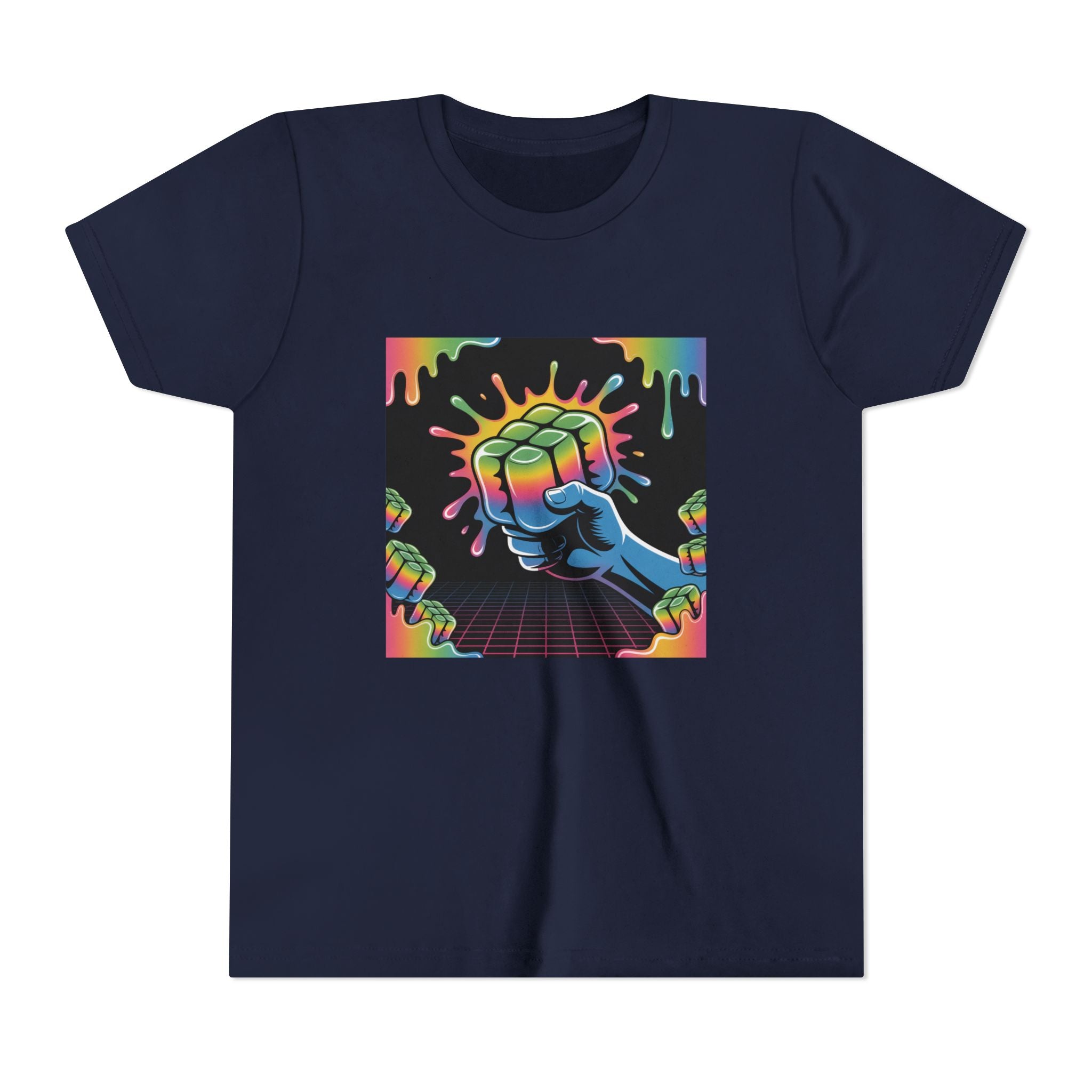 Youth Tee — Retro Neon Fist Graphic Kids Shirt