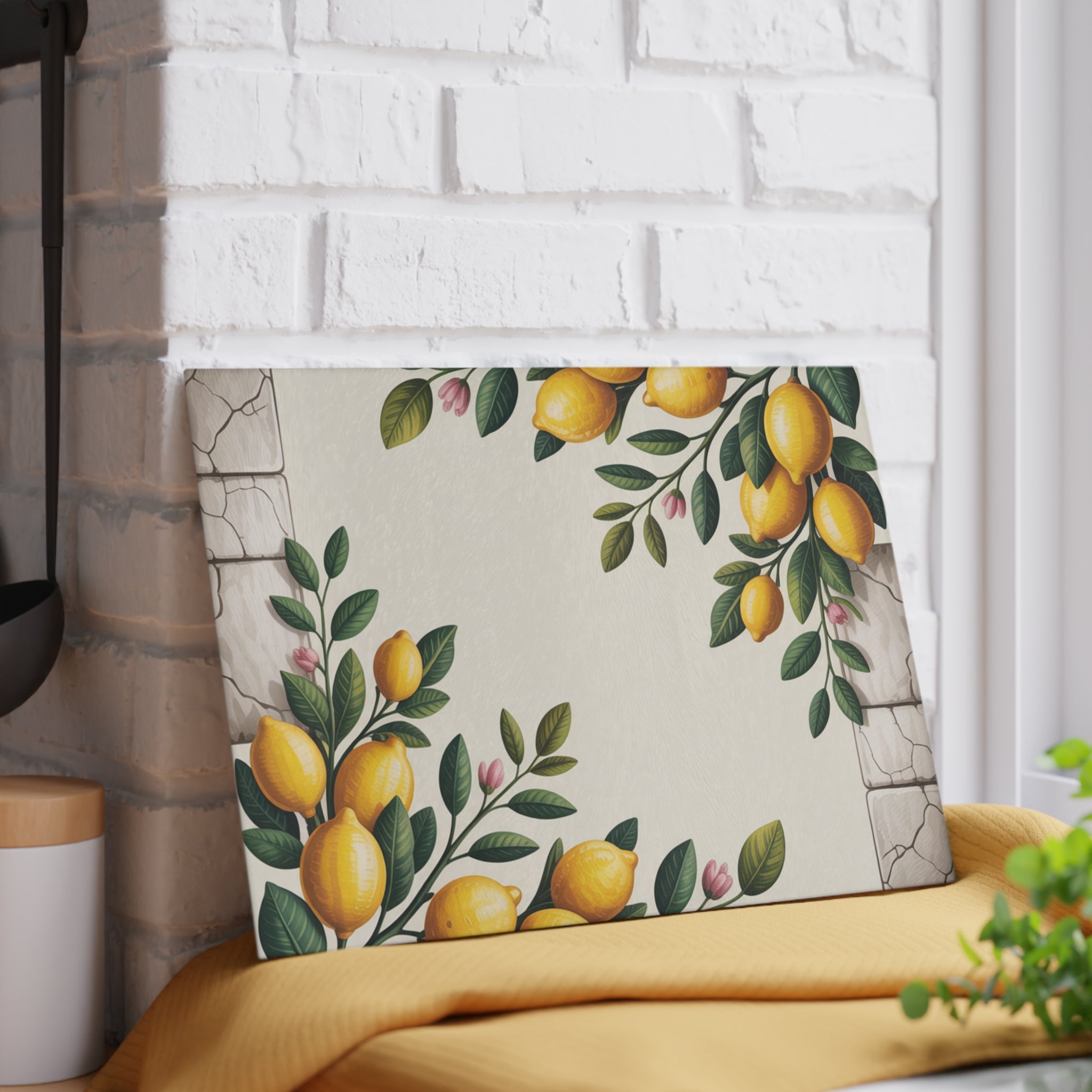 Lemon Branches Glass Cutting Board | Citrus Kitchen Decor