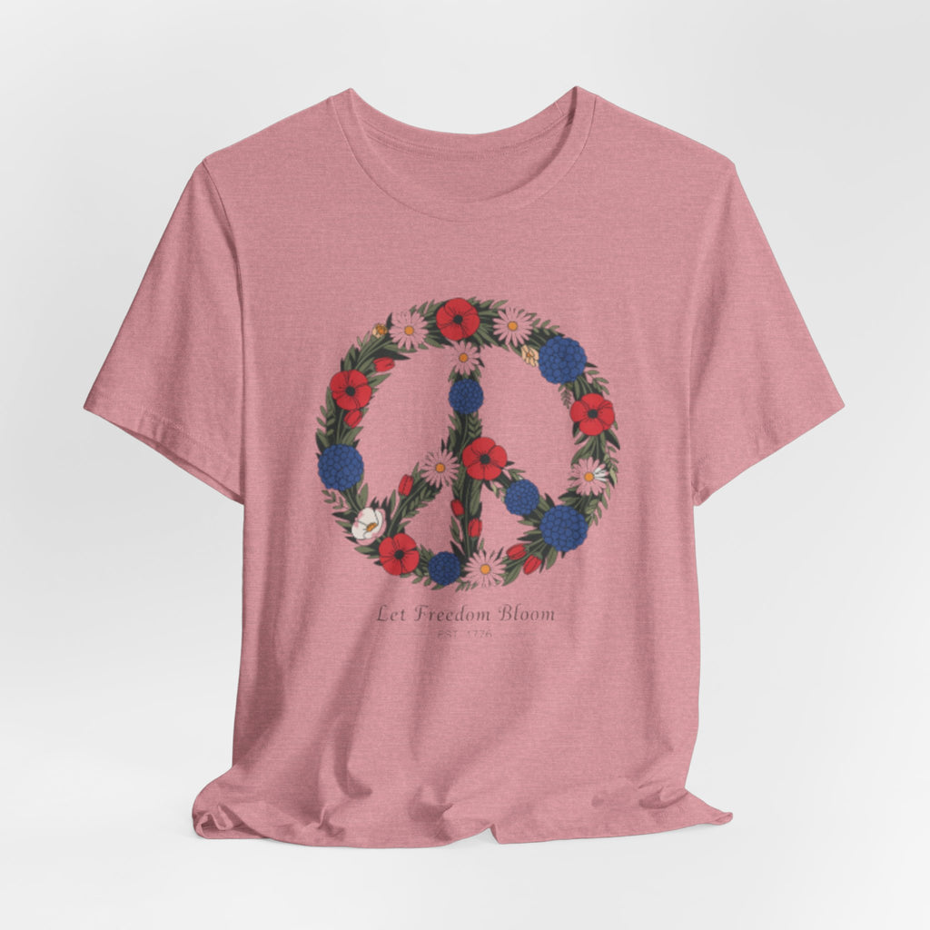 Floral Peace Sign Fourth of July T-Shirt | Red Blue flowers, Let Freedom Bloom