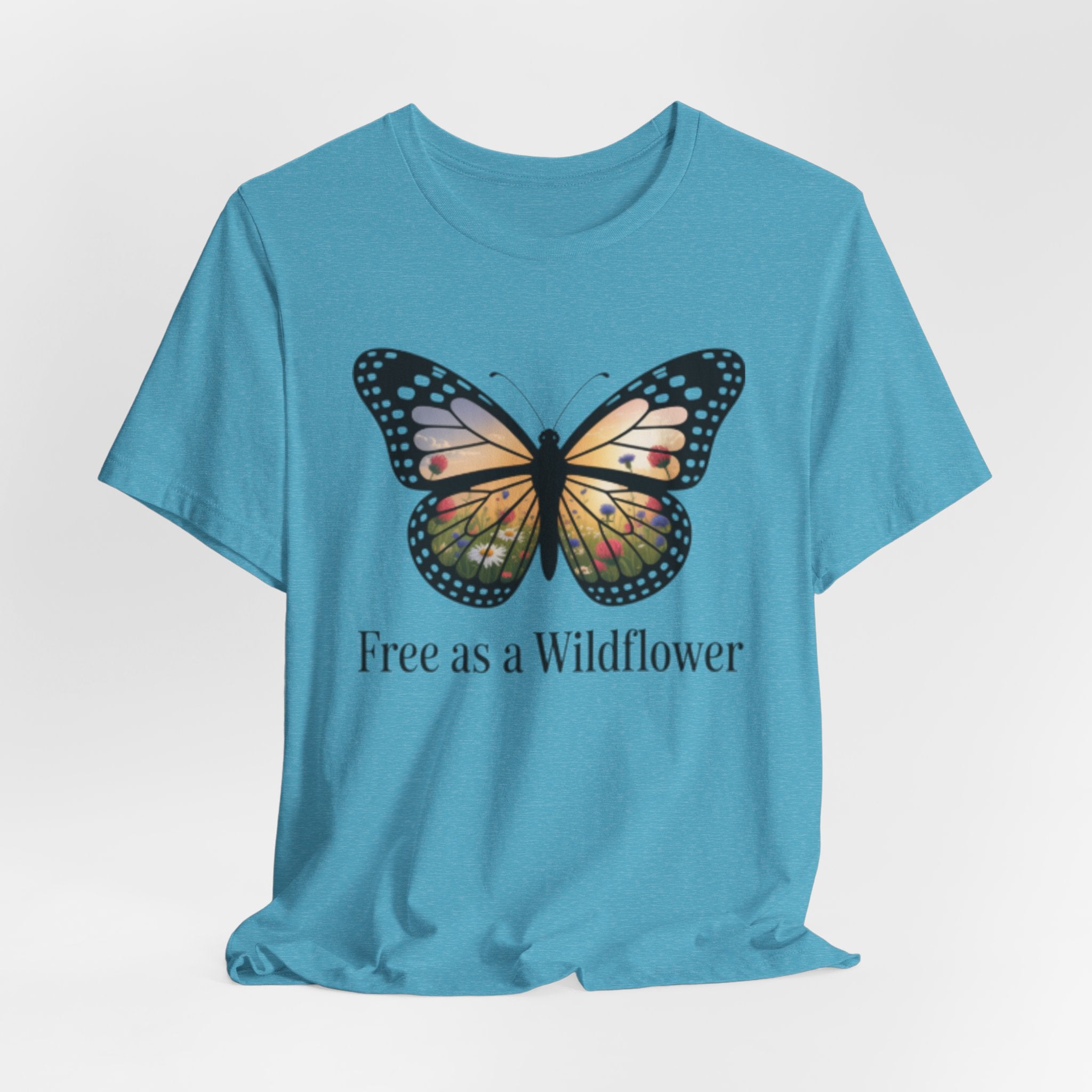 Butterfly “Free as a Wildflower” Tee — Floral Nature Graphic T-Shirt