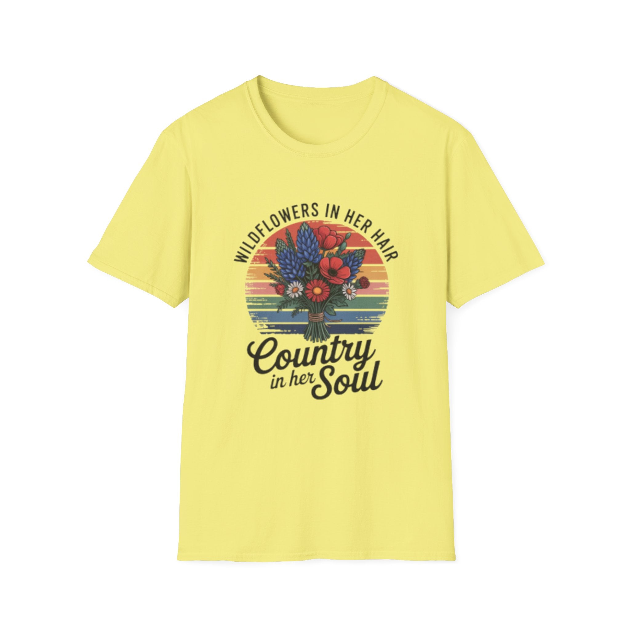Wildflowers In Her Hair T-Shirt | Country In Her Soul Floral Retro