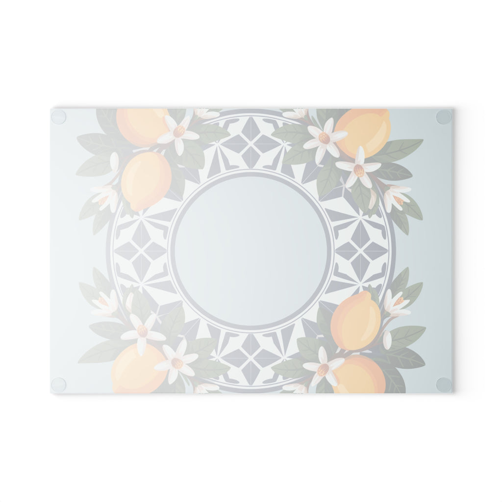 Lemon Tile Wreath Glass Cutting Board | Citrus Kitchen Decor