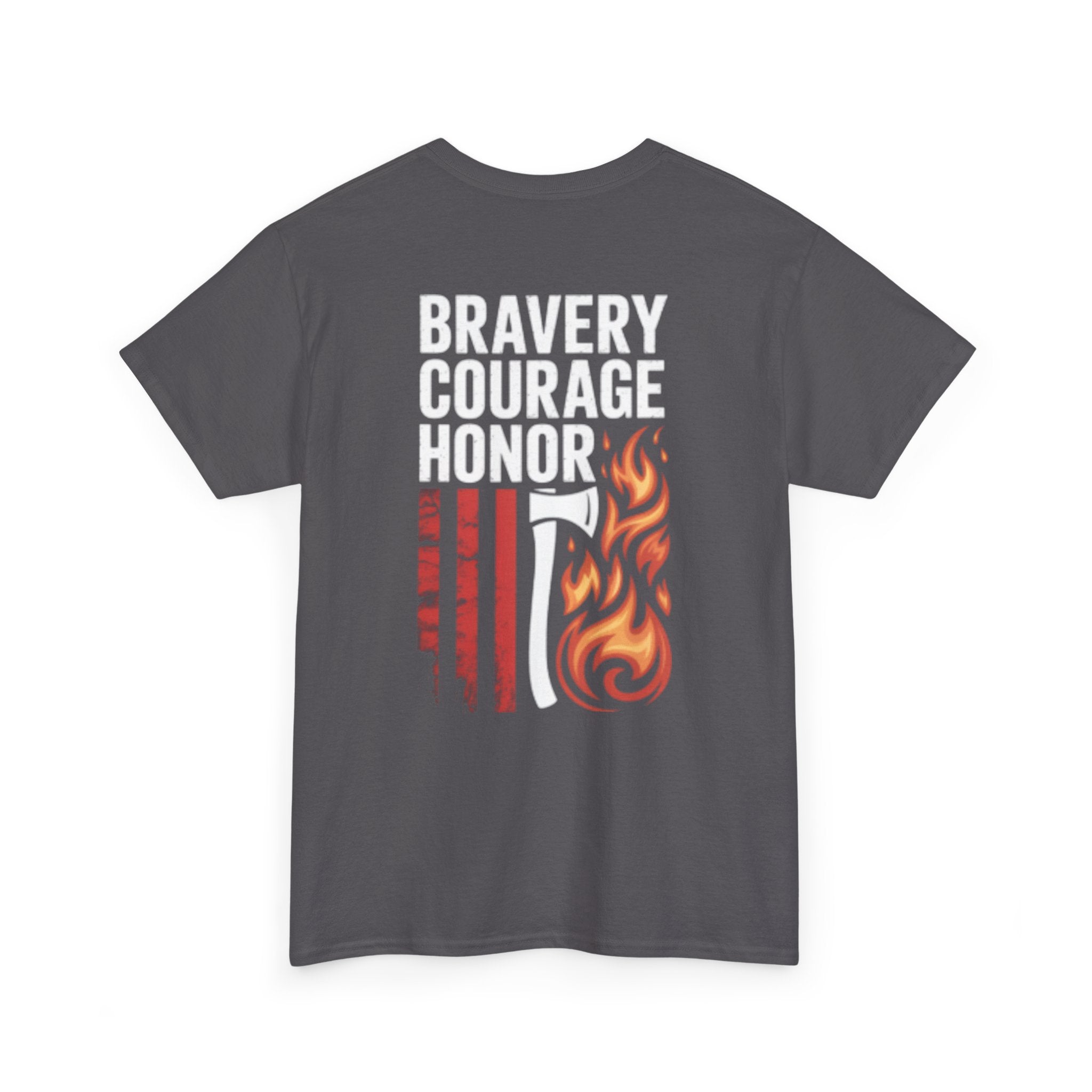 Firefighter Maltese Cross T-Shirt — American Flag Flames Back Graphic