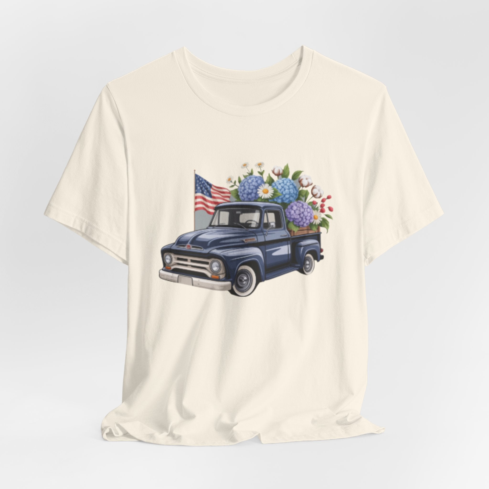 Vintage Truck American Flag & Floral Bouquet Tee