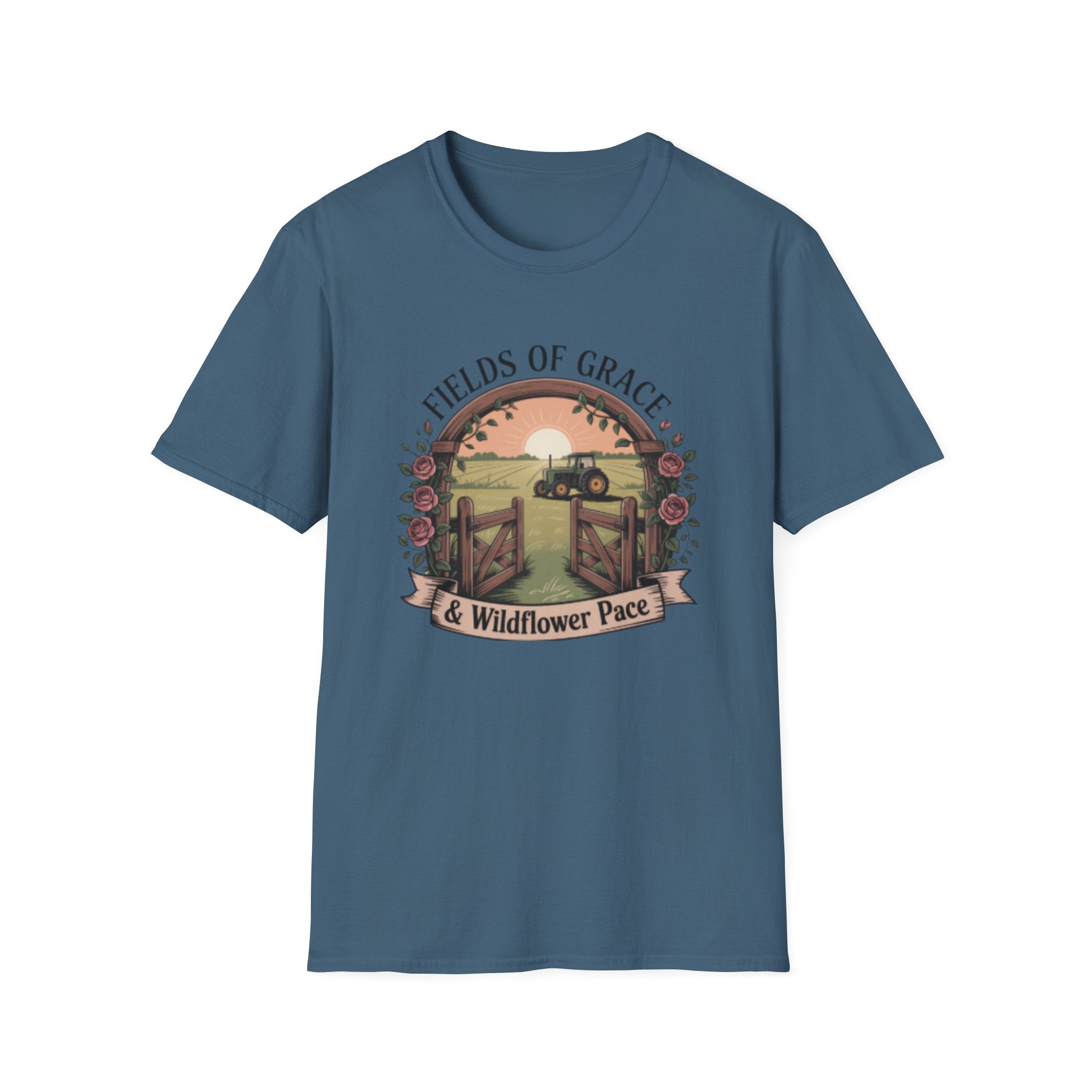 Fields of Grace tractor sunset T-Shirt | farmhouse country floral