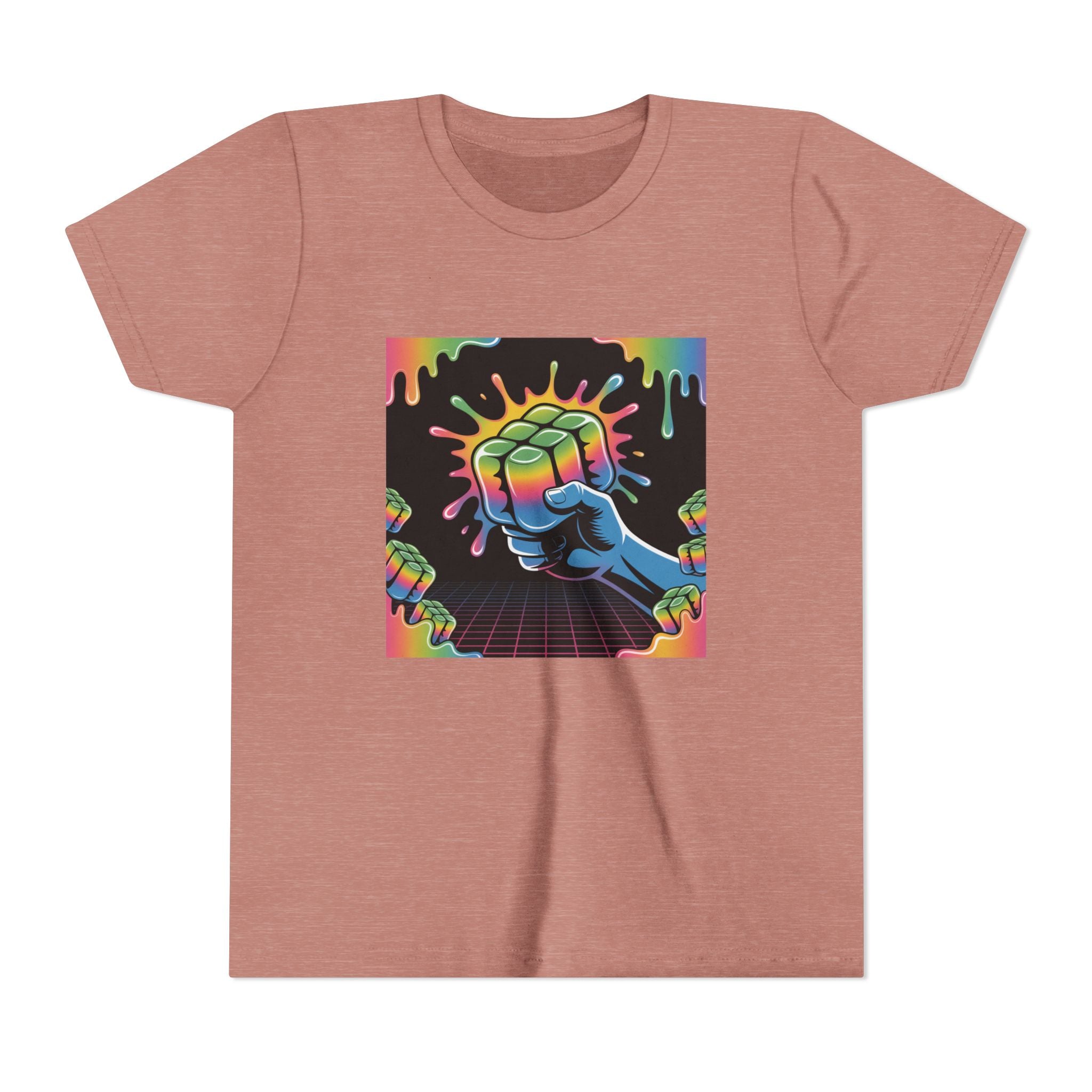 Youth Tee — Retro Neon Fist Graphic Kids Shirt