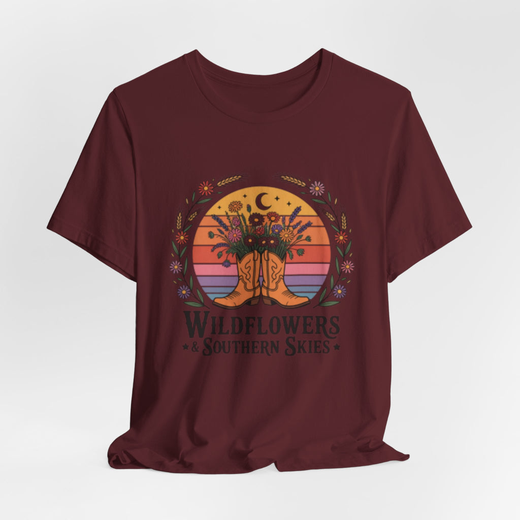 Wildflowers & Southern Skies Cowboy Boots Floral Tee