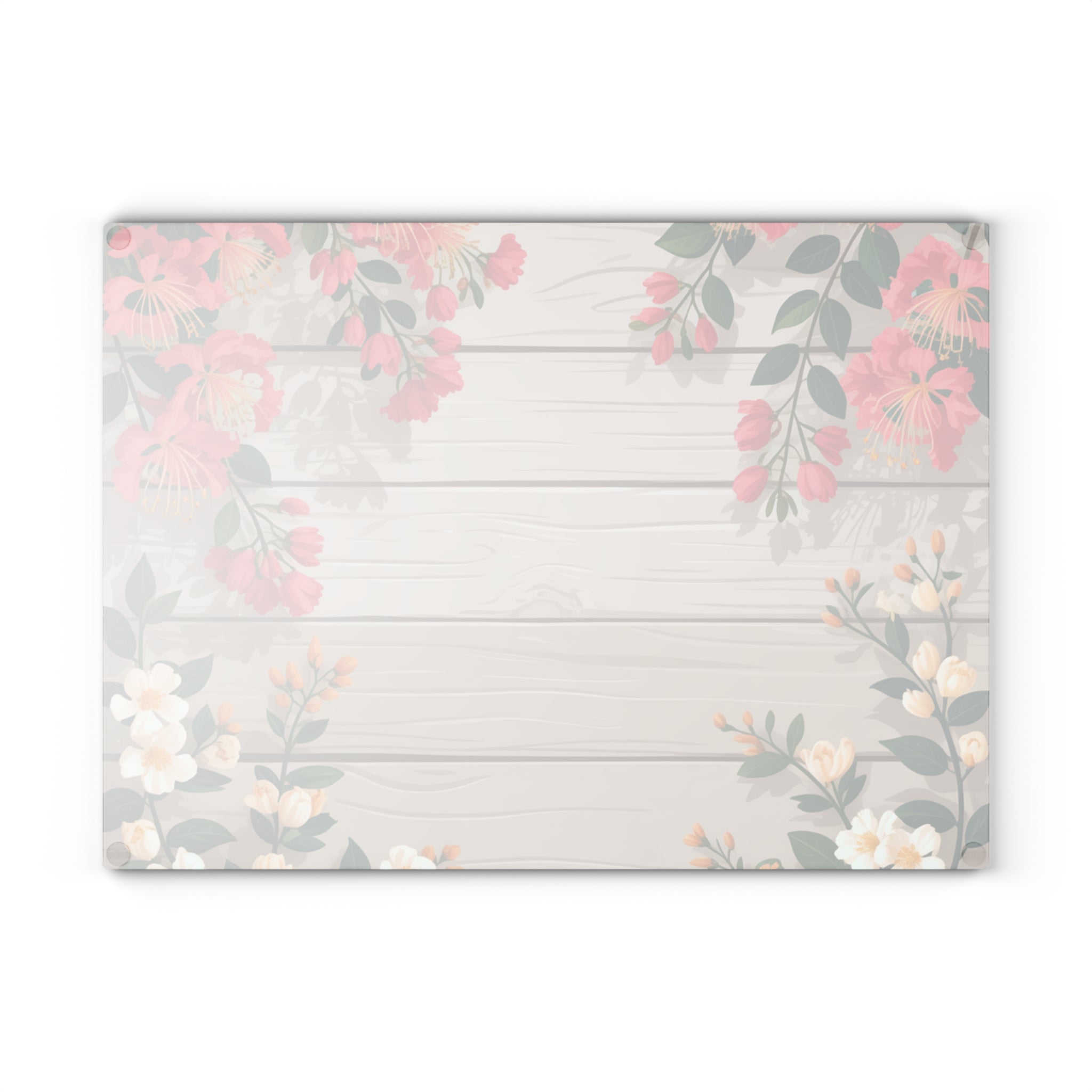 Pink Floral Wood Plank Glass Cutting Board | Floral Kitchen Decor