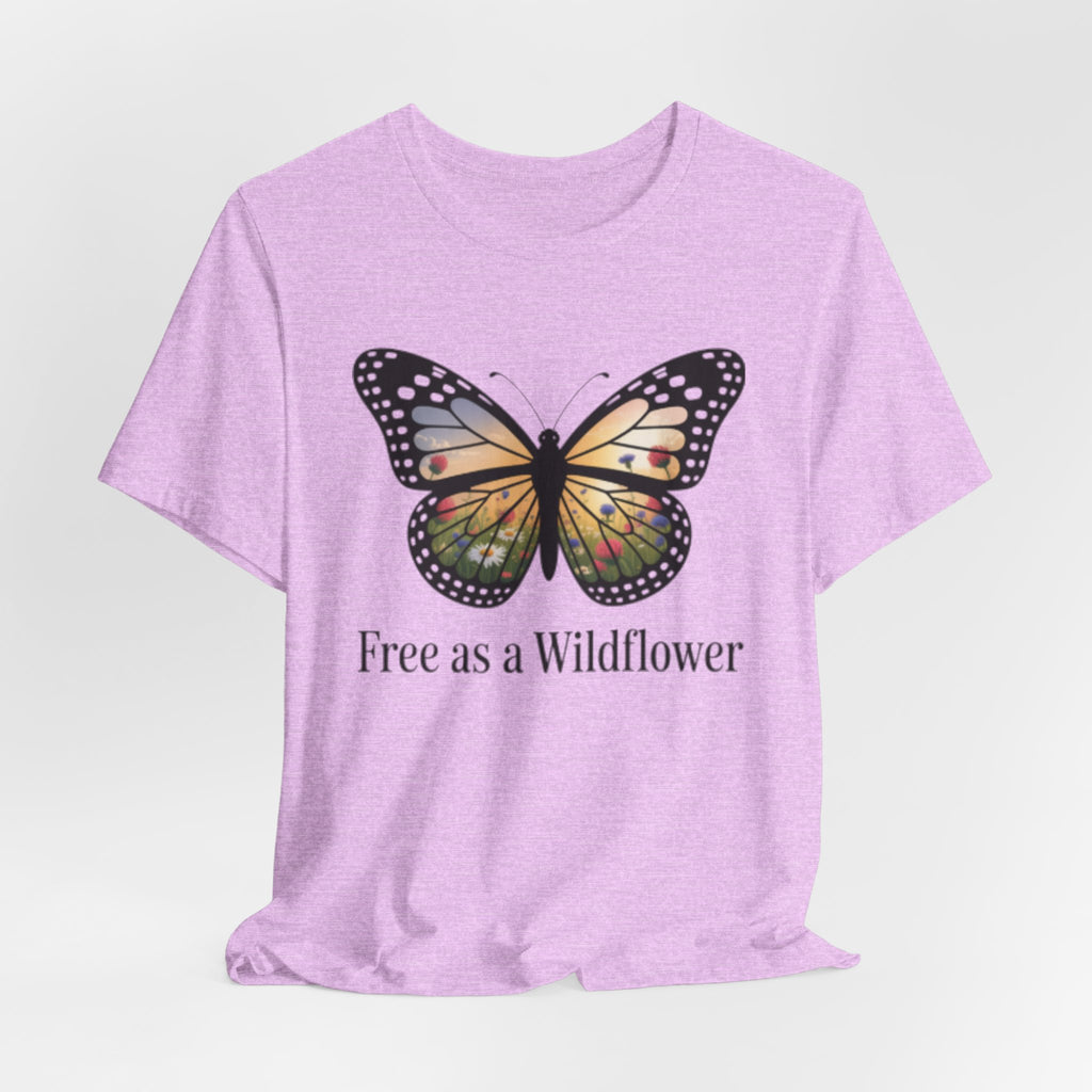 Butterfly “Free as a Wildflower” Tee — Floral Nature Graphic T-Shirt