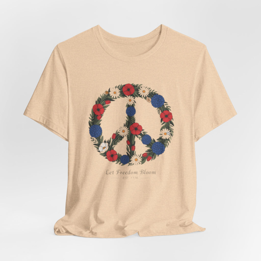Floral Peace Sign Fourth of July T-Shirt | Red Blue flowers, Let Freedom Bloom