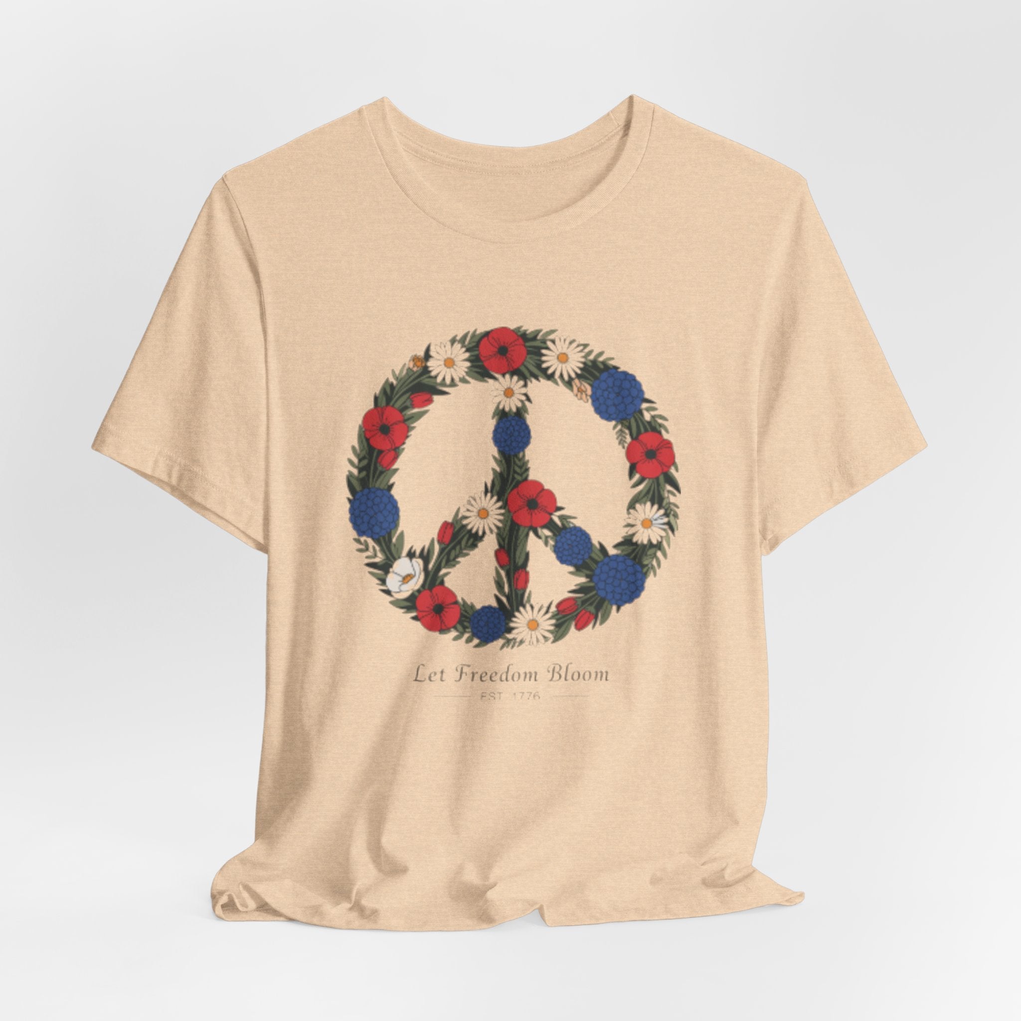 Floral Peace Sign Fourth of July T-Shirt | Red Blue flowers, Let Freedom Bloom