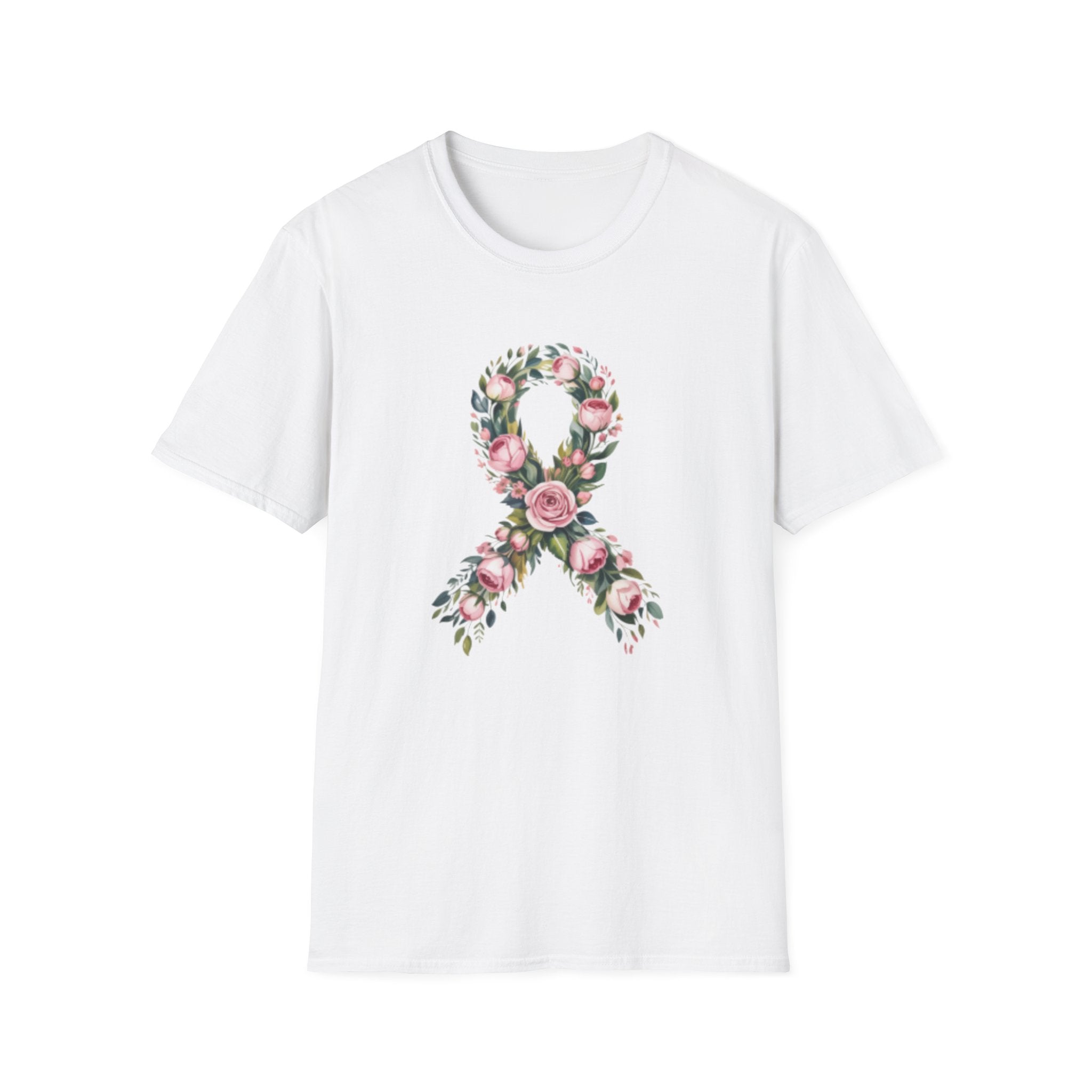 Floral Awareness Ribbon T-Shirt — Pink Rose Breast Cancer Support Tee