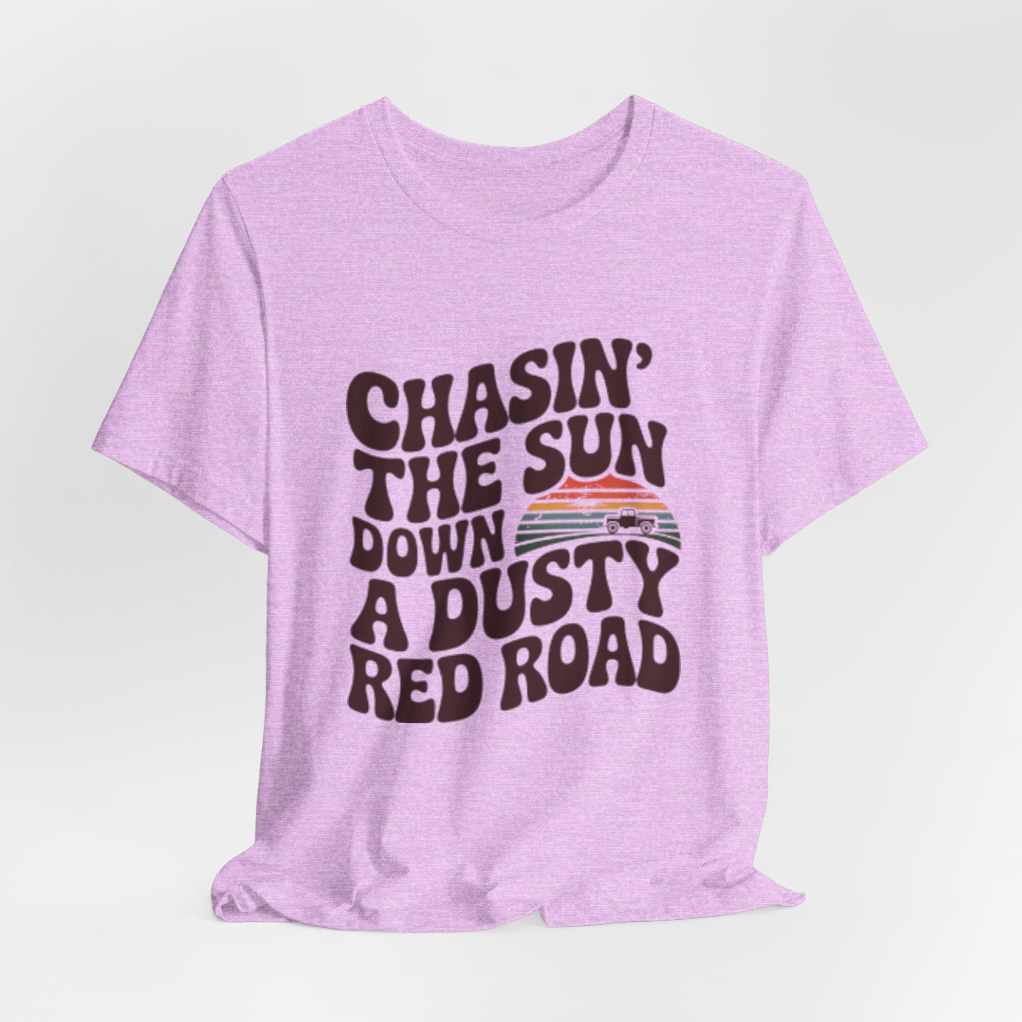 Retro 'Chasin' The Sun' Graphic Tee — Dusty Red Road Vintage Sunset T-Shirt