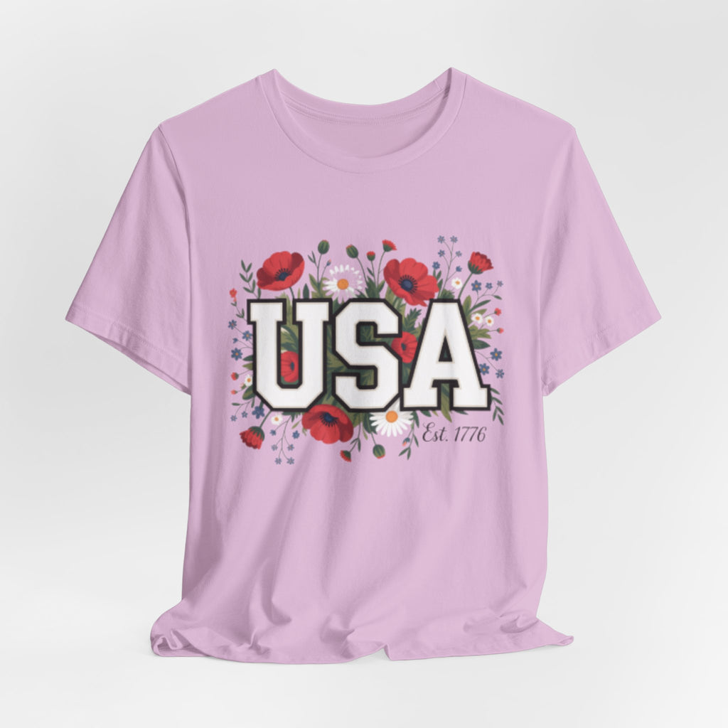 USA Floral Fourth of July Graphic Tee | Patriotic Poppy Design