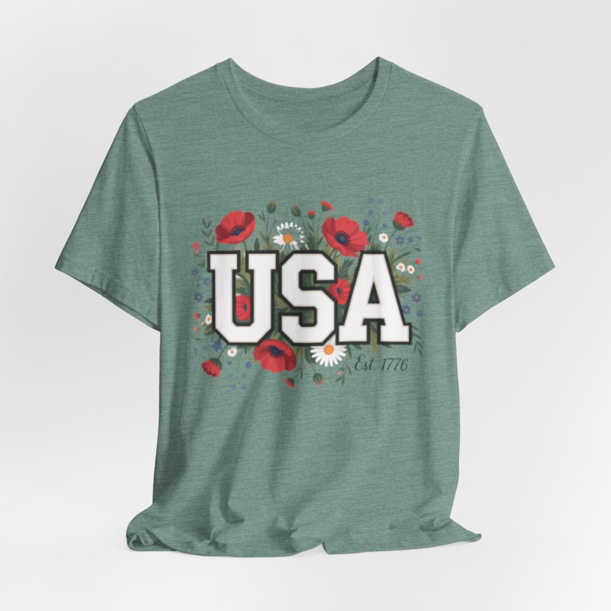 USA Floral Fourth of July Graphic Tee | Patriotic Poppy Design