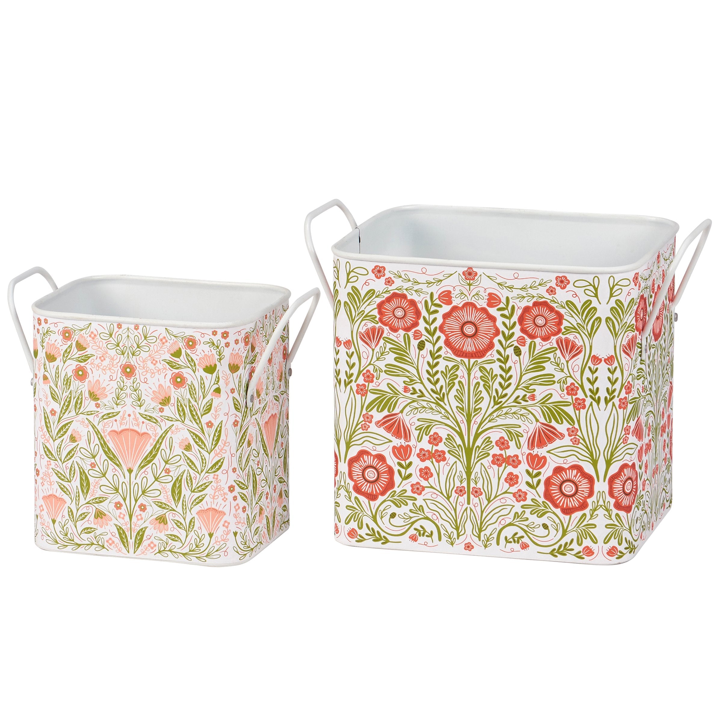 Botanical Folk Art Metal Storage Bin (Assorted Sizes)