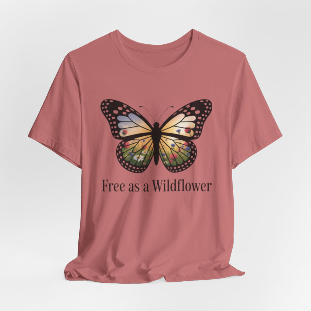 Butterfly “Free as a Wildflower” Tee — Floral Nature Graphic T-Shirt