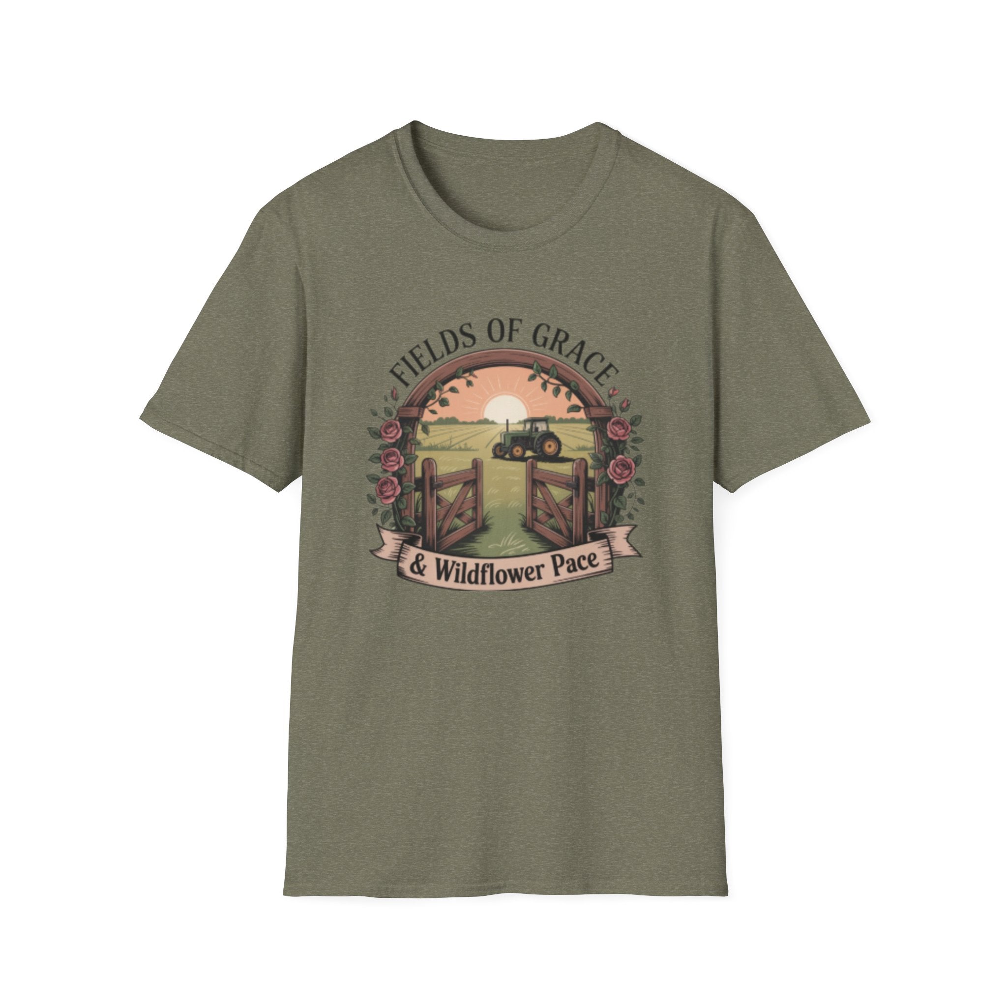 Fields of Grace tractor sunset T-Shirt | farmhouse country floral
