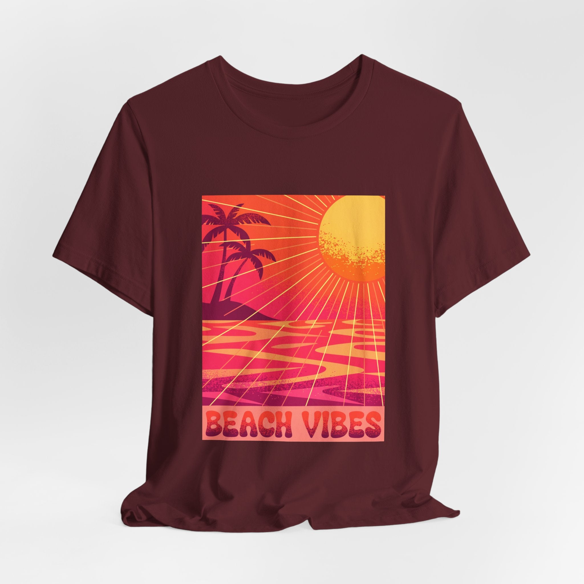 Beach Vibes Retro Sunset Palm Graphic Tee