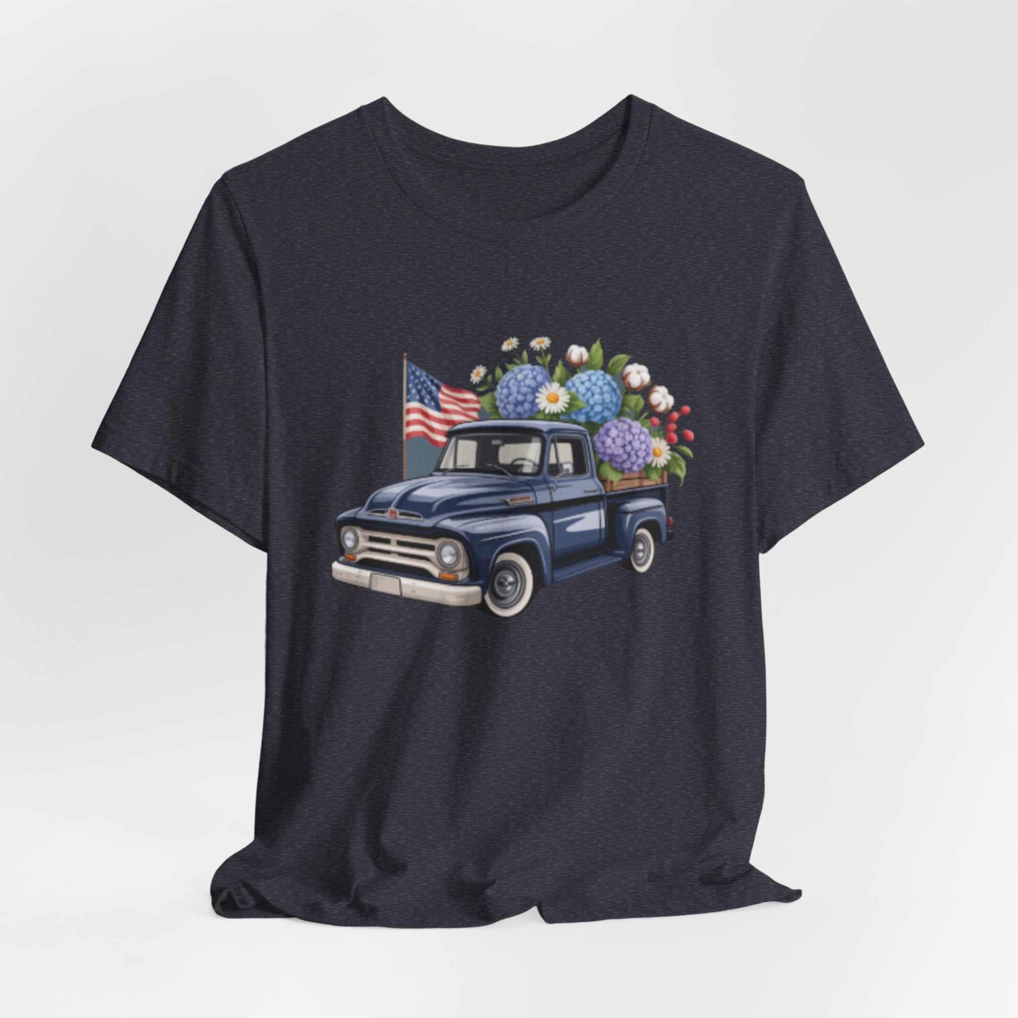 Vintage Truck American Flag & Floral Bouquet Tee